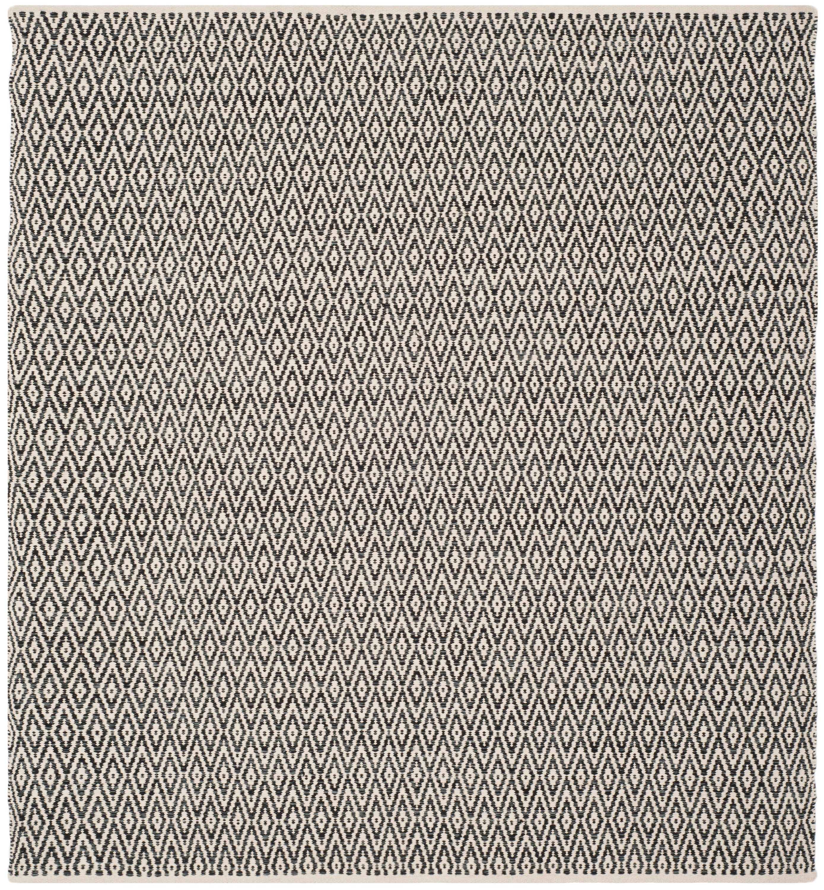 Ivory and Dark Grey Geometric Hand-Woven Wool Cotton Square Rug