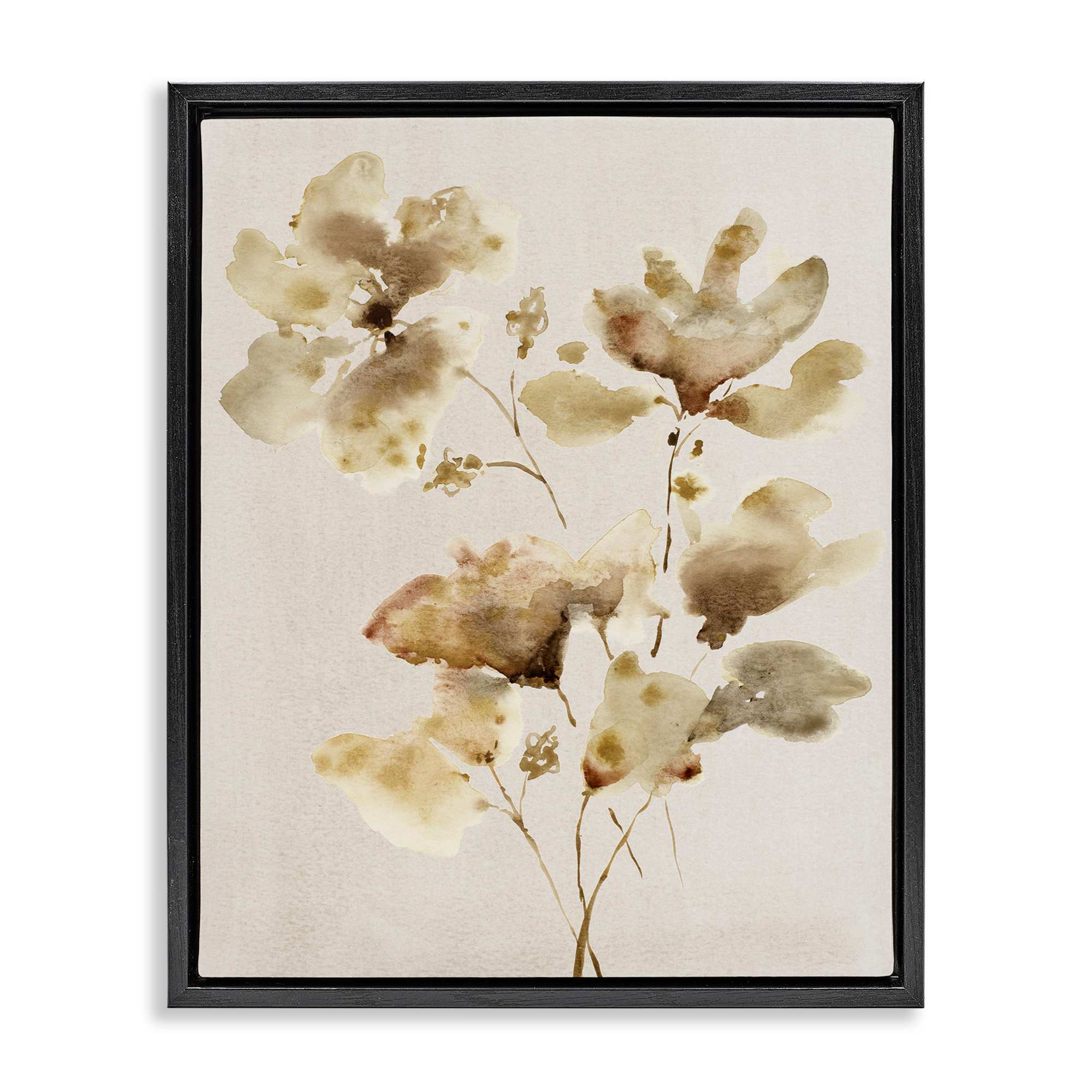 Stupell Industries BT-268-FFB-16X20 Neutral Dappled Flower Blossoms Black Framed Floater Canvas Wall Art By Krinlox 17 x 21