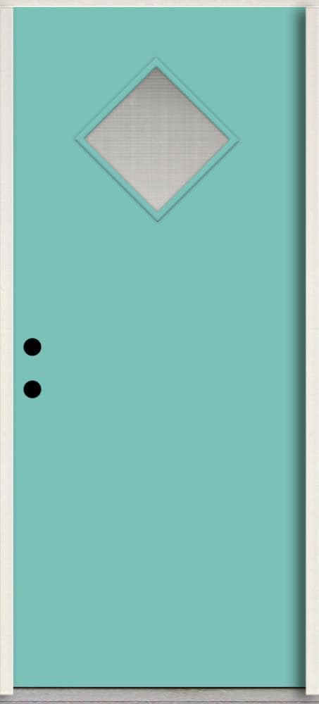 RELIABILT LO1067583 Spotlights 36-in x 80-in x 4-5/8-in Fiberglass 1/4 lite Right-hand inswing Caribbean blue paint Painted Prehung Front Door Insulating core