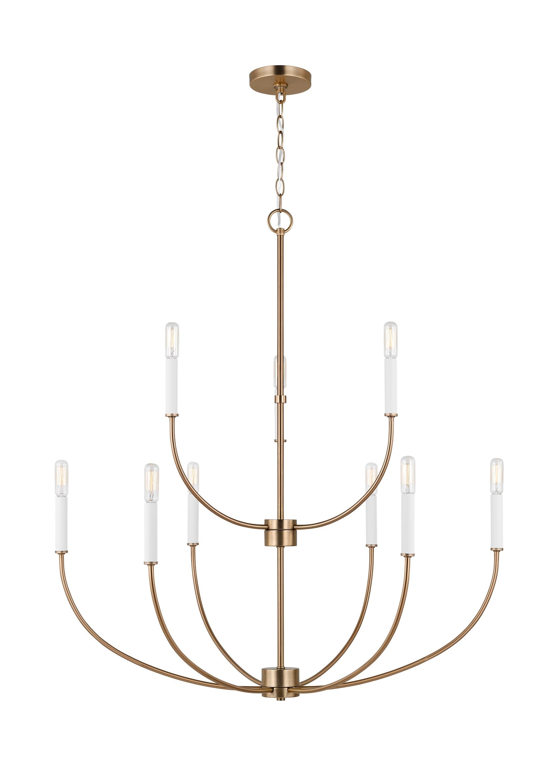 Elegant Satin Brass 9-Light Incandescent Chandelier with Clear Accents