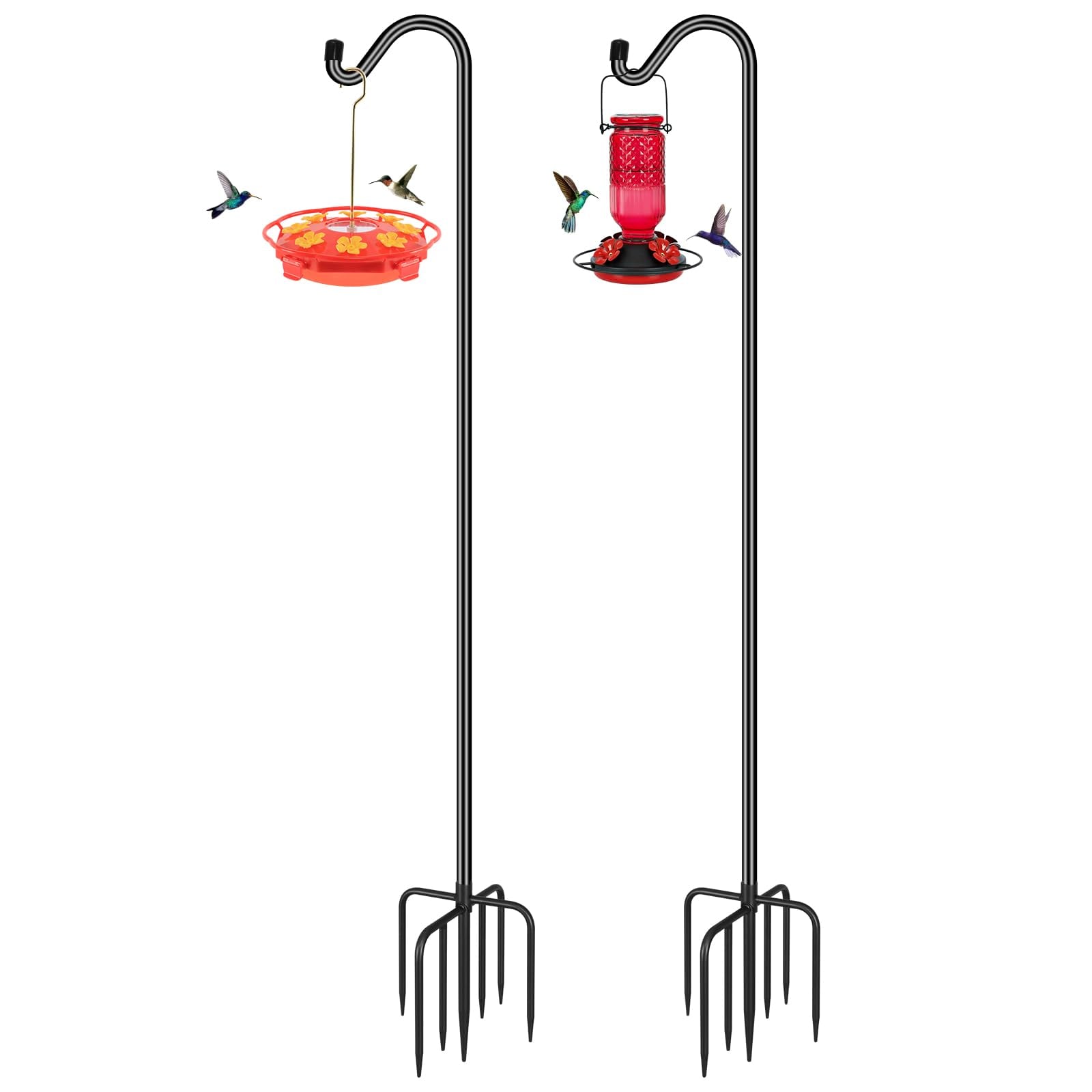Afoxsos - 2 Pack Adjustable Shepherd Hook 108 in Tall 5/8 in Thick 7 Prong Base Heavy Duty Pole f...