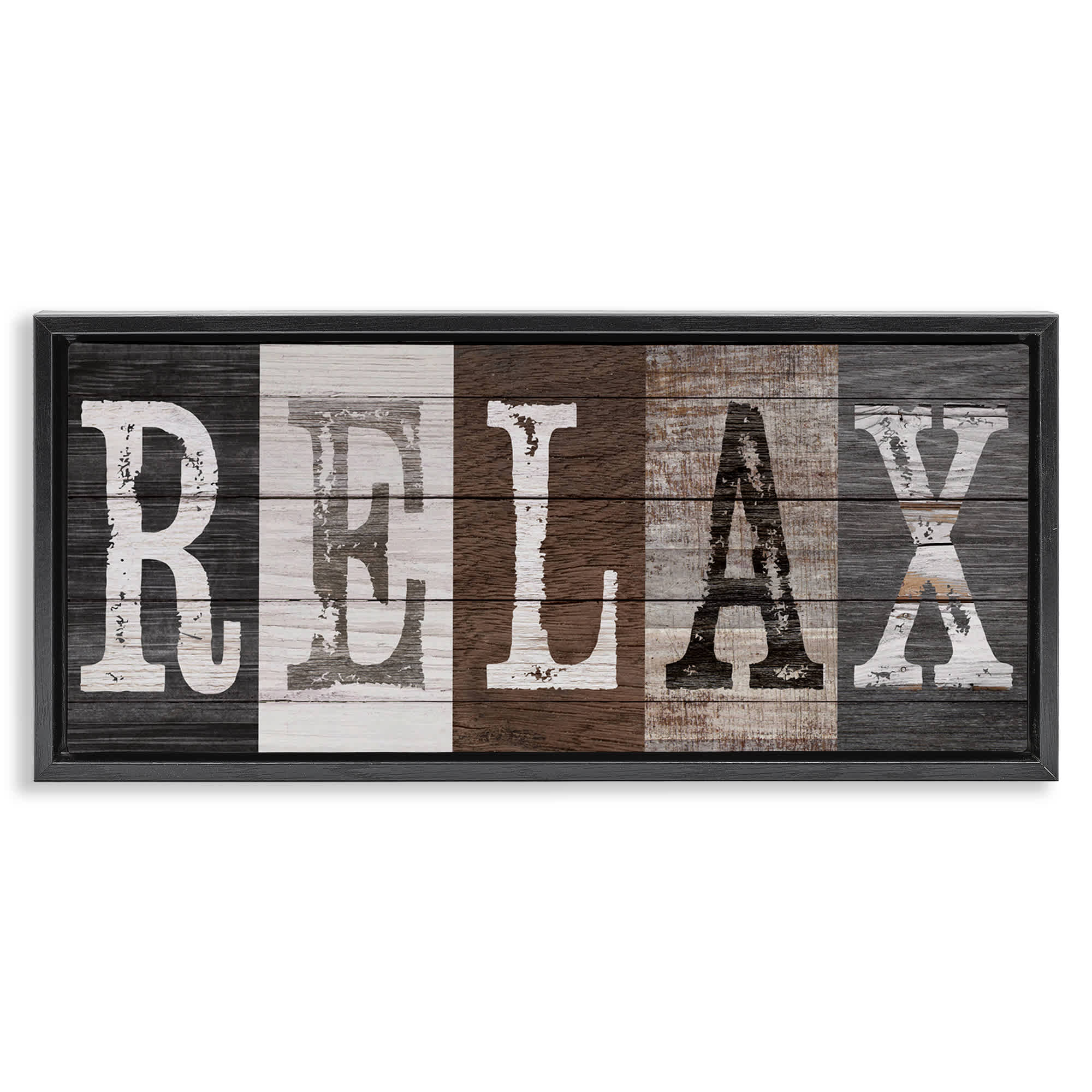 Stupell Industries BT-952-FFB-13X30 Rustic Bathroom Relax Letters Floating Frame design by Susan Arnot