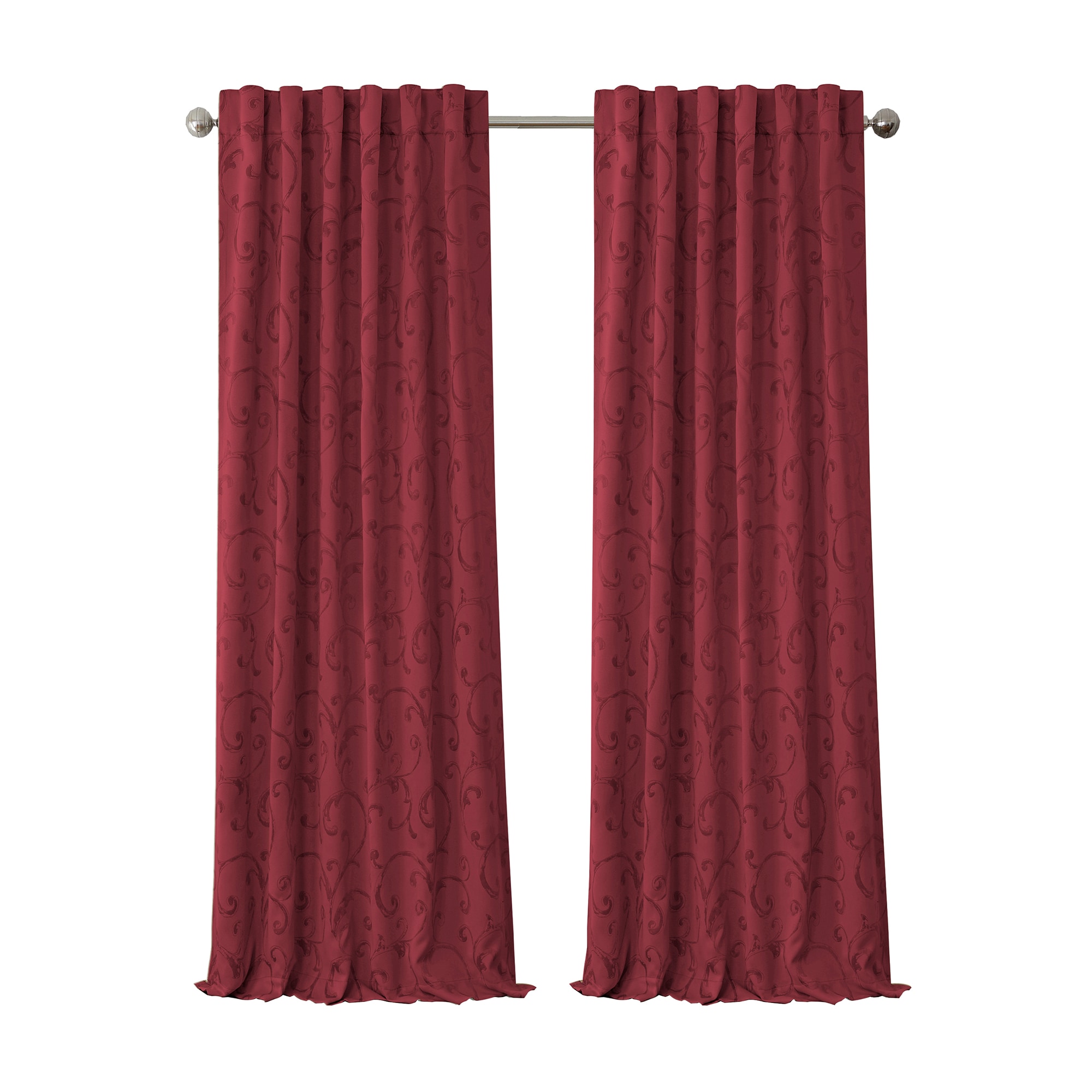 Rouge Wine Polyester Blackout Curtain Panel with Trim Embellishment