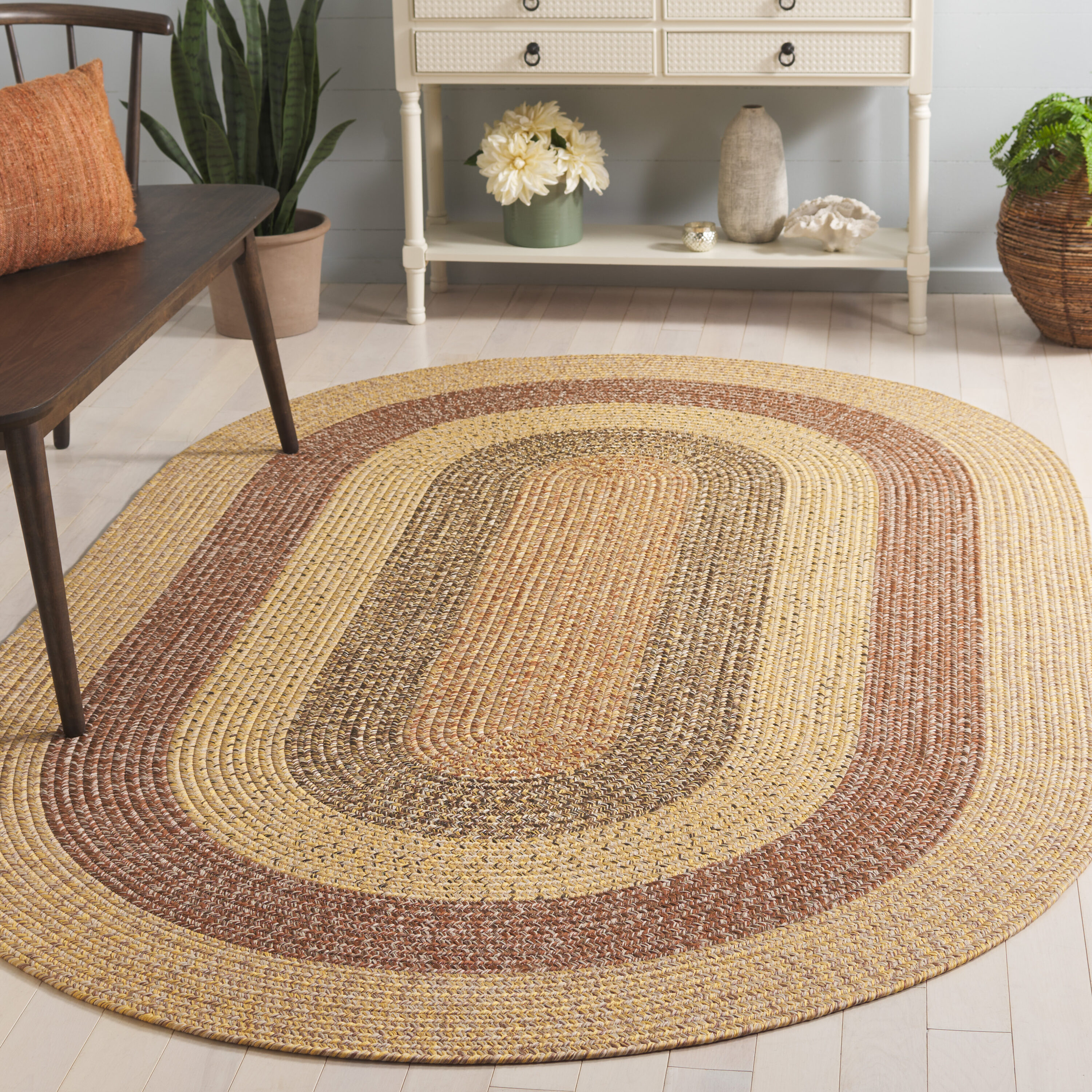 Braded Rugs 318B Beige/Brown 6ft x 9ft Country Floral Rug