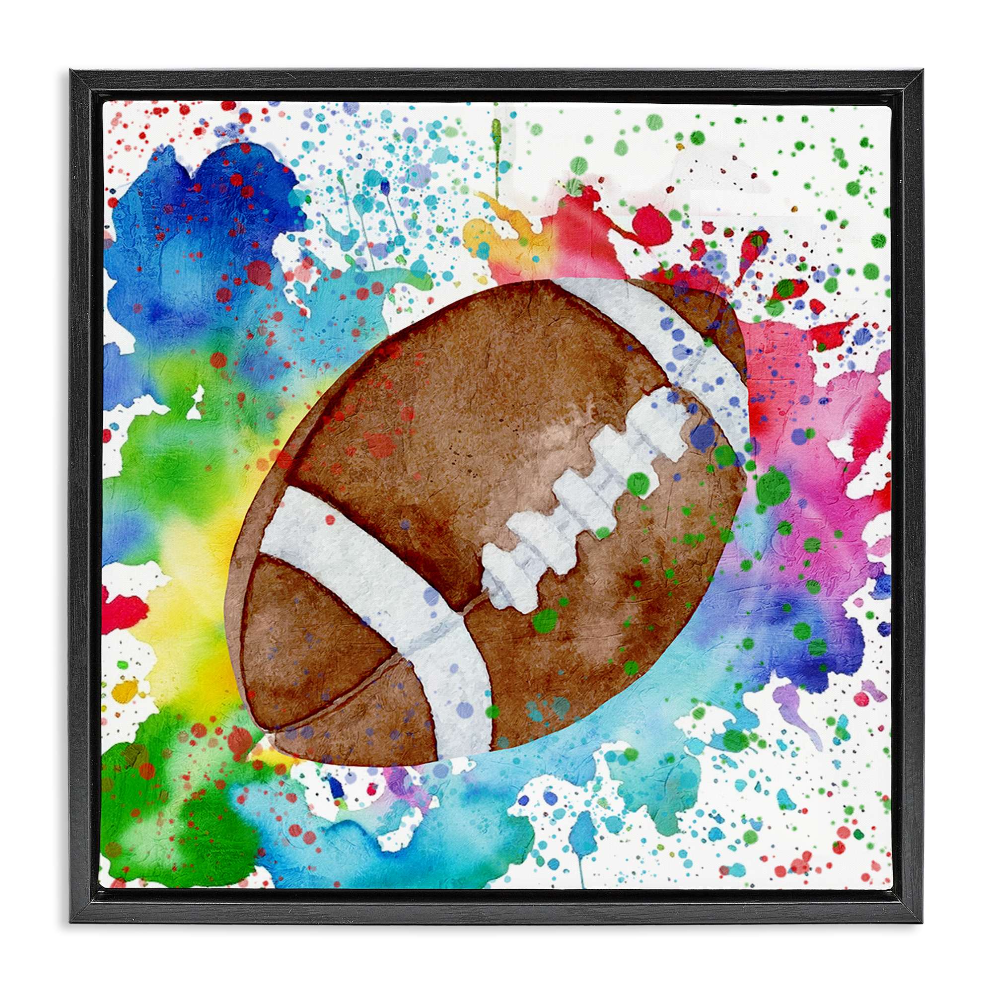 Stupell Industries BS-051-FFB-17X17 Vivid Splash and Football Black Framed Floater Canvas Wall Art By Kim Allen 18 x 18