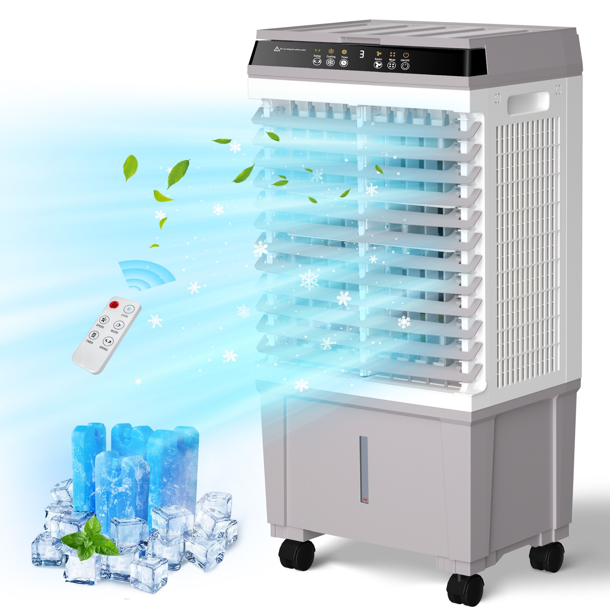 SONGMICS HOME LET56BG 1800 CFM 3 Speed Portable Evaporative Air Cooler Fan Humidifier Indoor/Outdoor up to 1000 Sq Ft in White