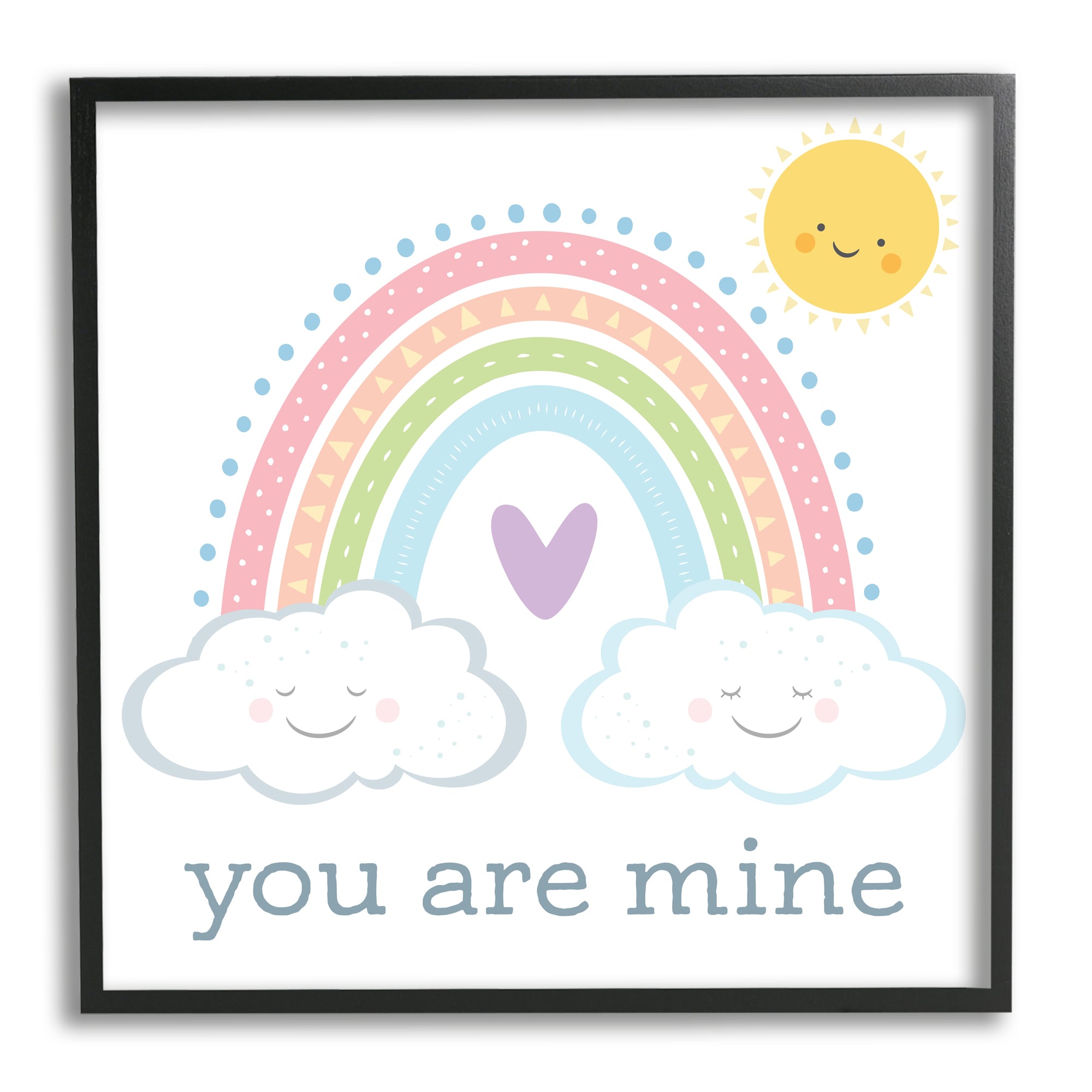 Stupell Industries AF-353-FR-24X24 You Are Mine Expression Smiling Cloud Sun Rainbow Ae Design Framed 24-in H x 24-in W Inspirational Print
