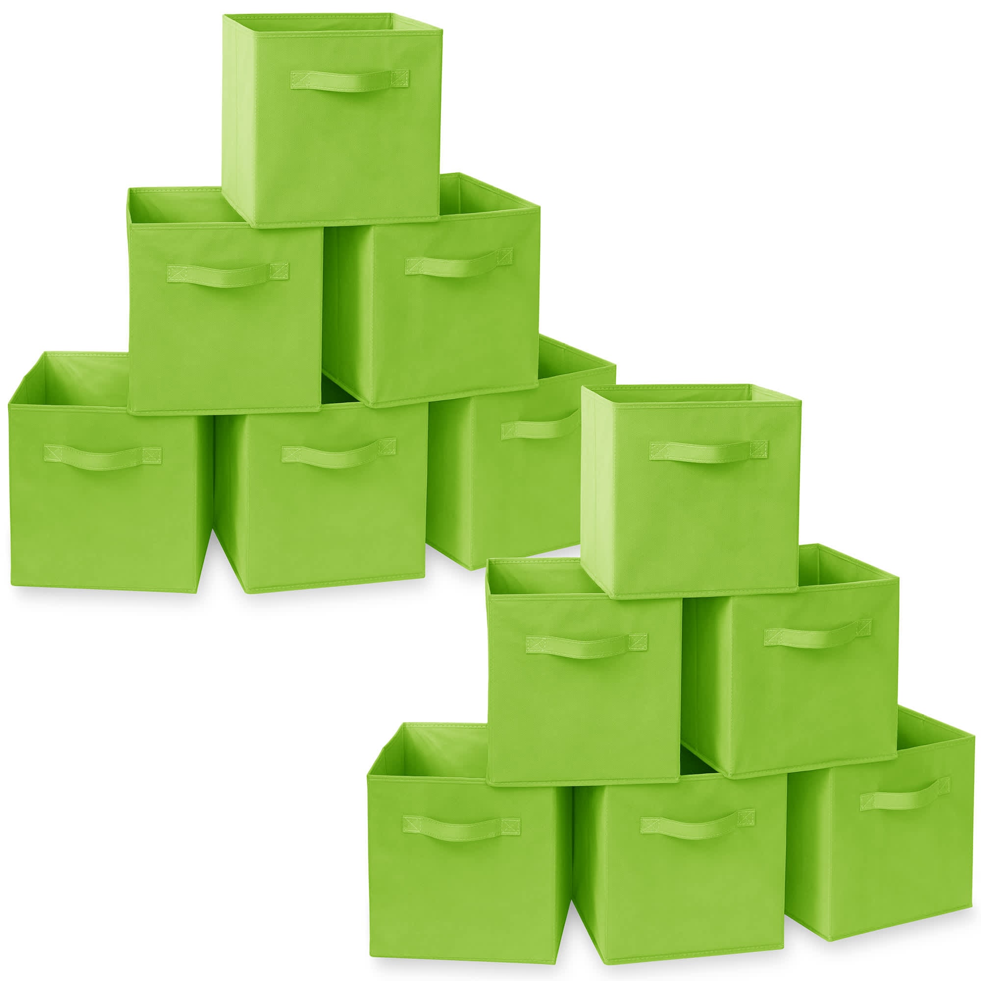 Casafield 6CC-LIME-2. (Set of 12) Collapsible Fabric Cubes - 11-in Storage Bins - Green
