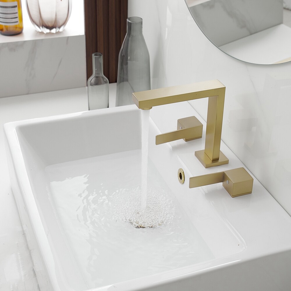 Brushed Gold Widespread Double Handle Mid-Arc Bathroom Faucet