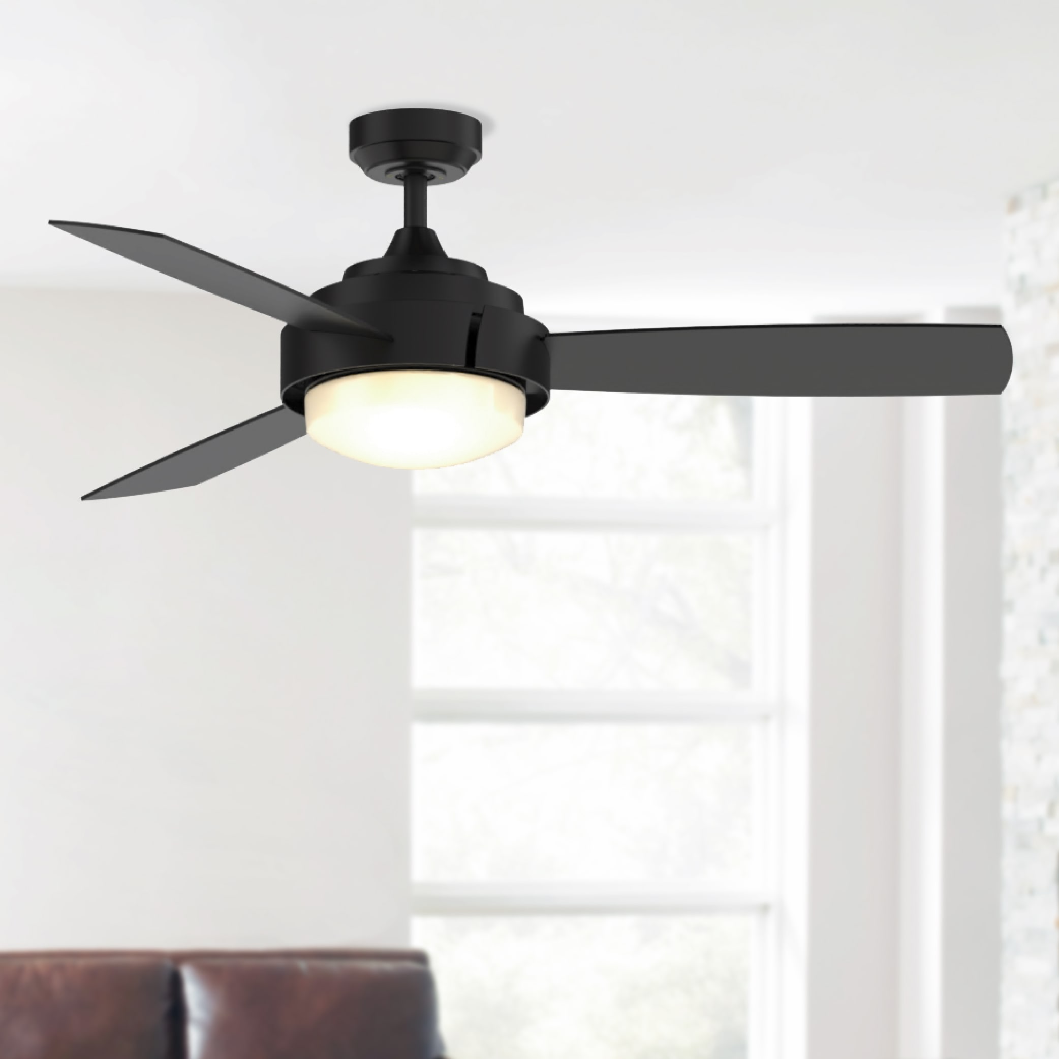Fanimation Studio Collection LP8081BLBL Coop 52-in Integrated LED Black with Black Blades Ceiling Fan With Light - Remote Included ( 3 -Blade )