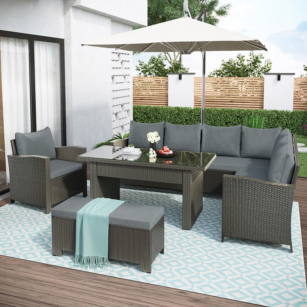 Sunrinx MG51-5-CS 6 -Piece Patio Conversation Set with Gray Cushions