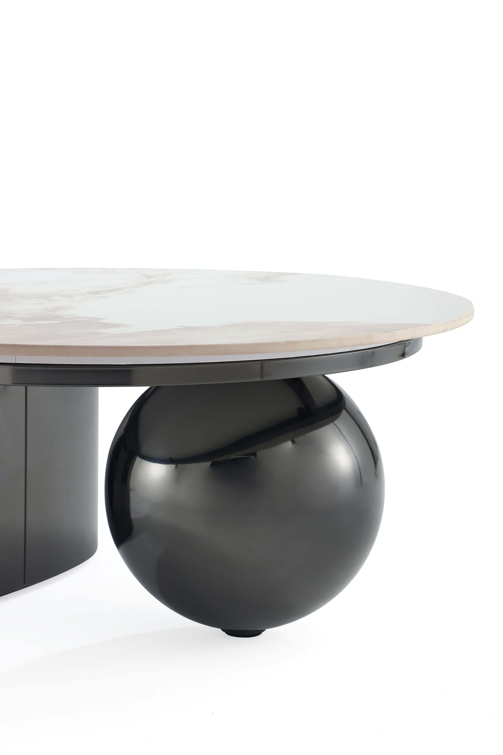 Laurel Round Black Sintered Stone Coffee Table with Stainless Steel Base