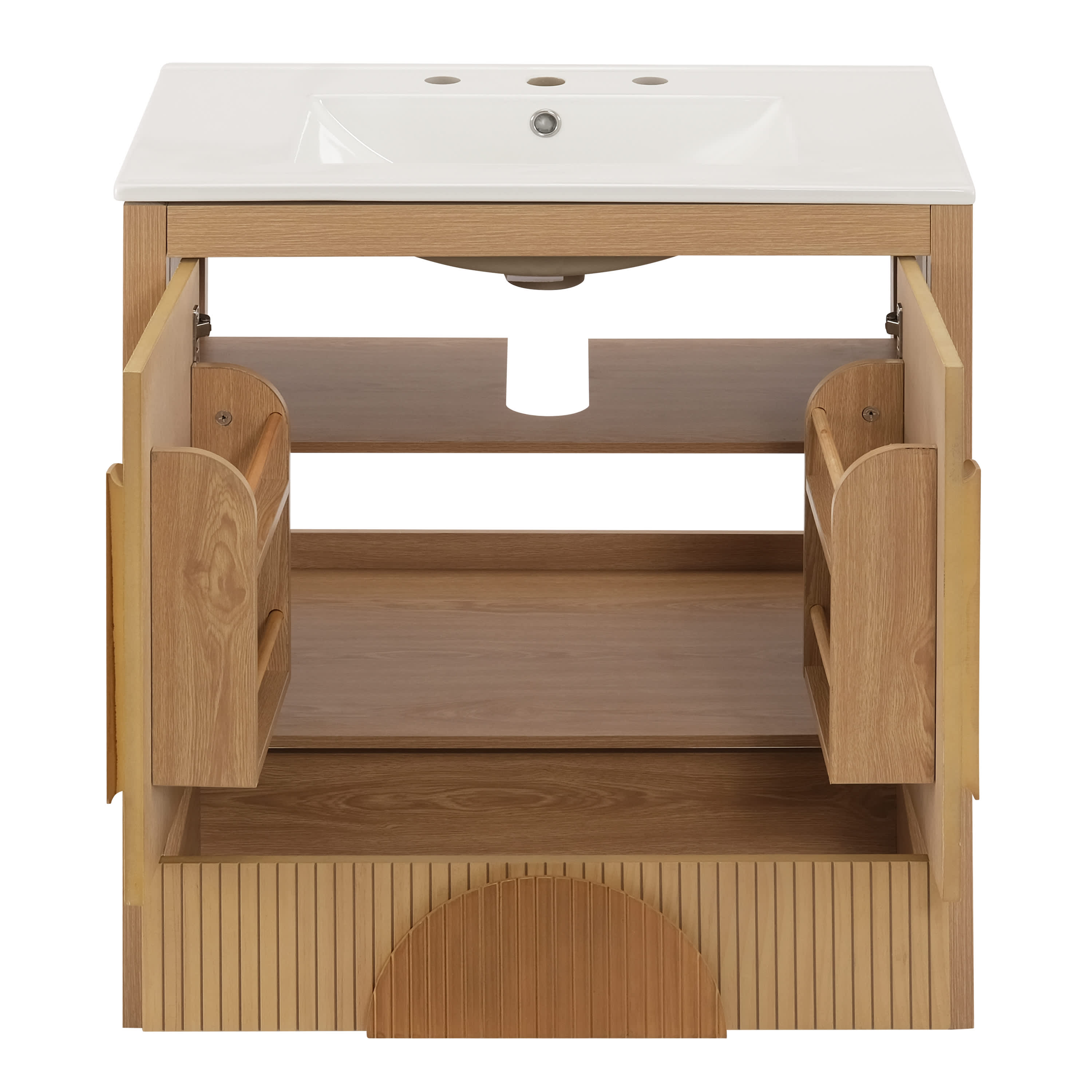 Vynxaria 30 Inch Freestanding Fluted Bathroom Vanity with Ceramic Sink ...