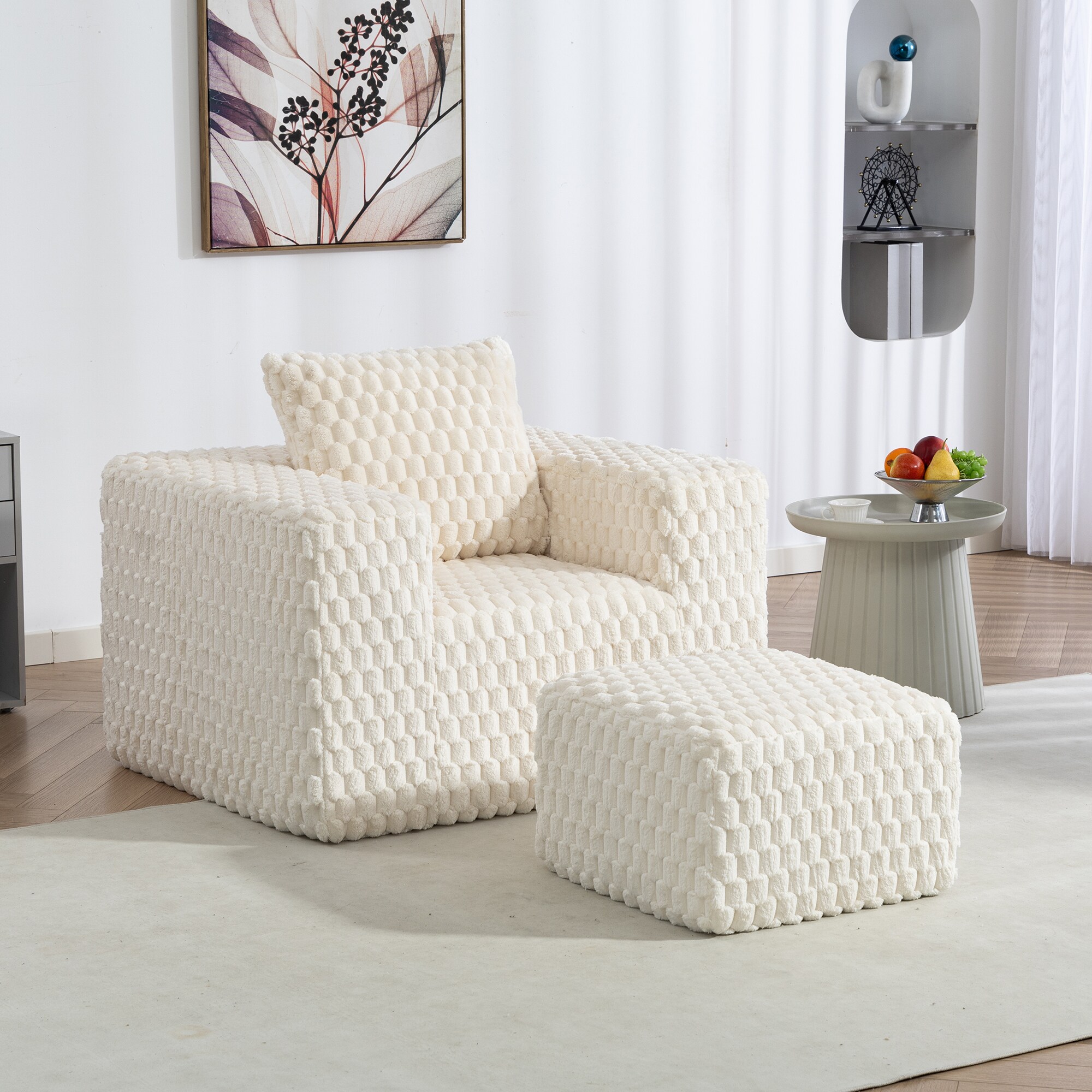 GDFStudio 341994 Lingge Corduroy Compression Sofa with Ottoman