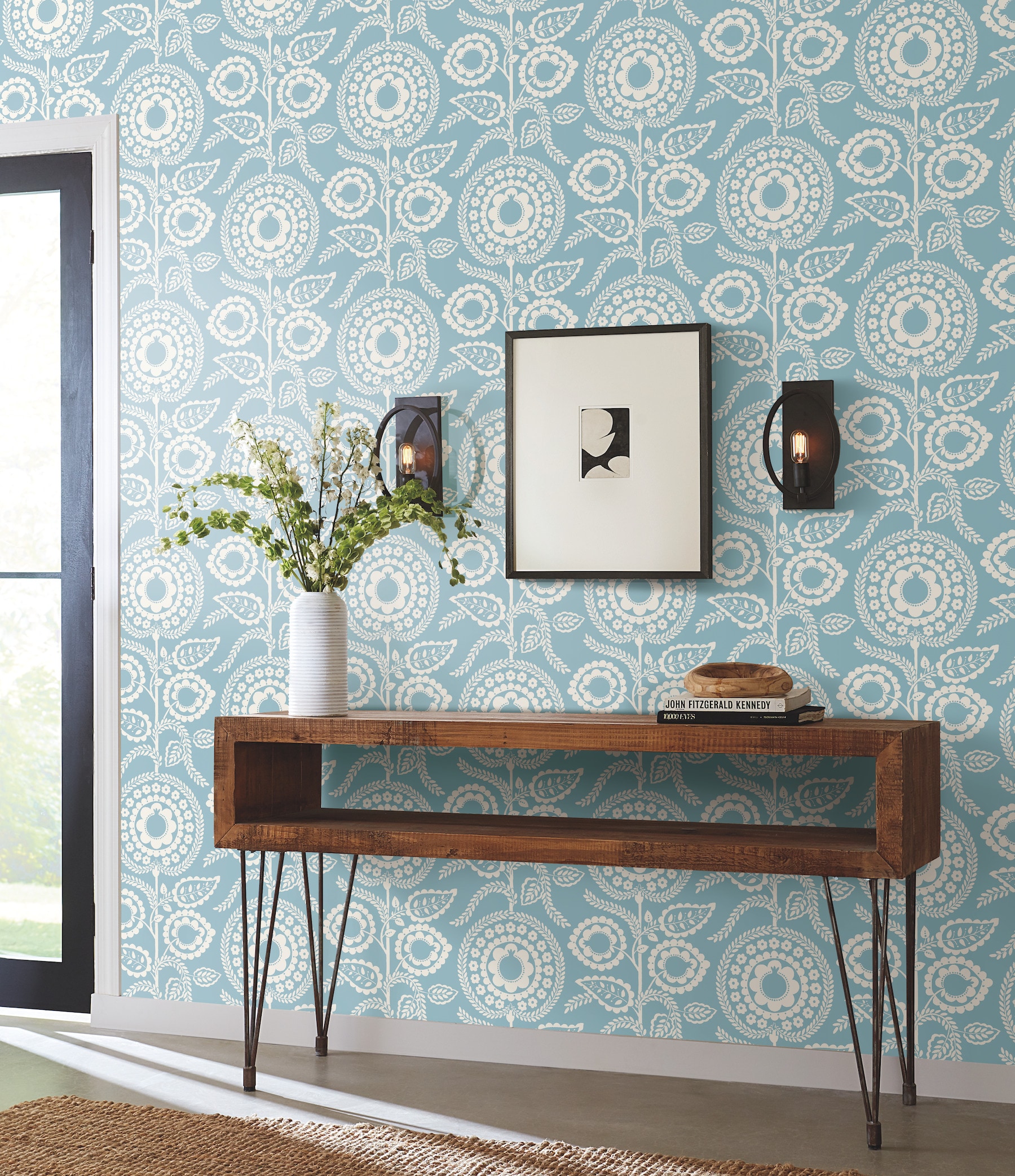 York Wallcoverings SS2580 Silhouettes 60.8-Sq. Feet Blue Non-woven Ivy/Vines Prepasted Water Activated Paste Wallpaper