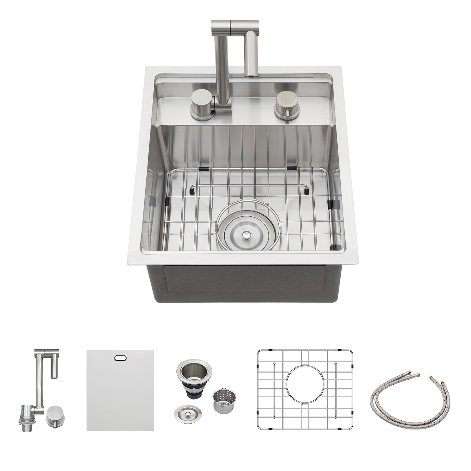 KICHAE Undermount 15-in x 17 in Stainless Steel Commercial/Residential Rv/Bar Sink with Faucet