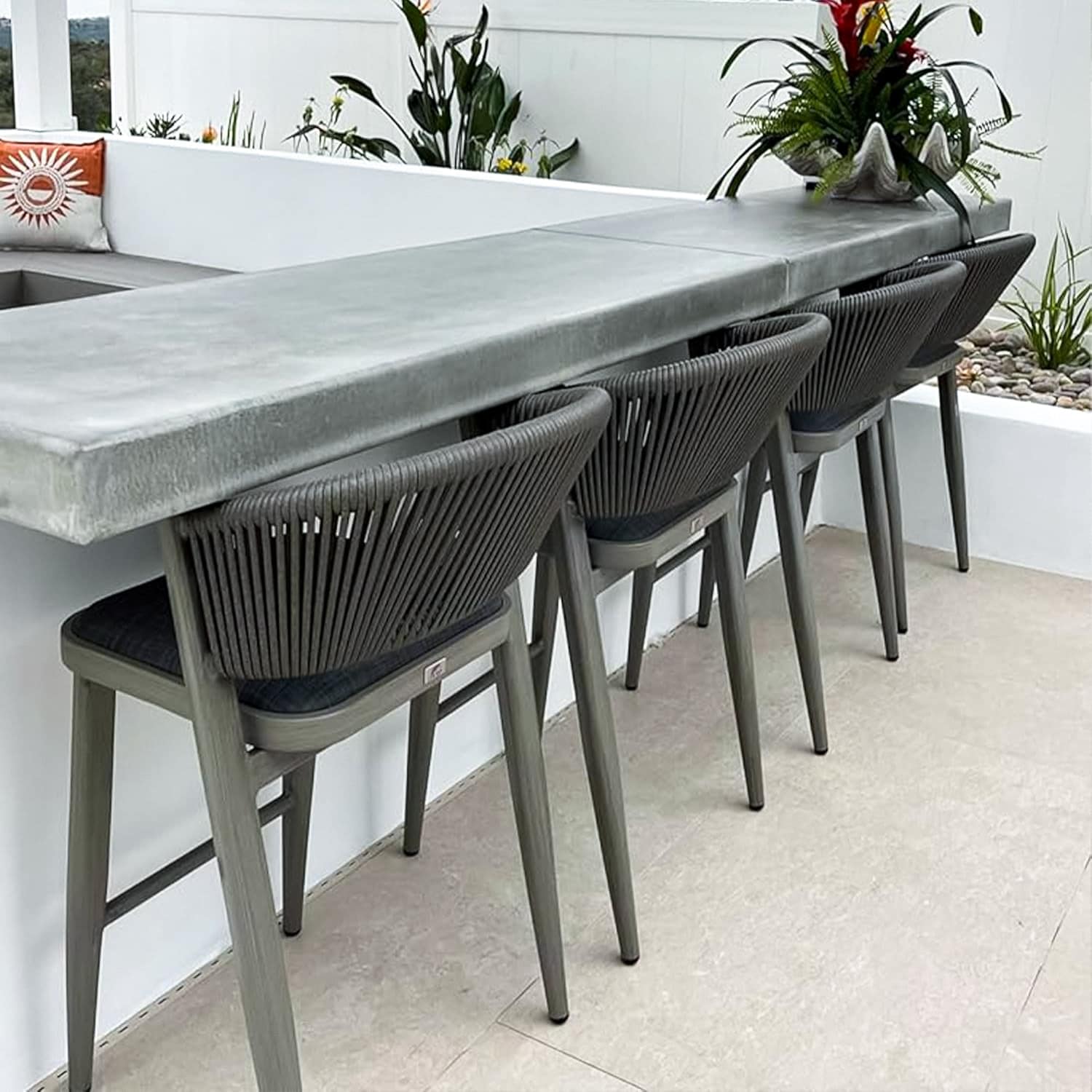 PURPLE LEAF LS04-BC02-SX-MF-1 Shell look backrest barstools 2 -Set Gray 24.8-in H Counter height Round seat Upholstered Metal Bar Stool and Back