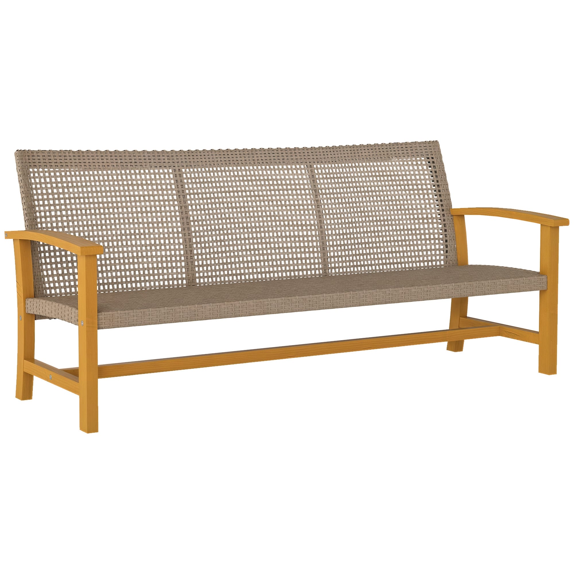 Outsunny 867-287V00TK  3-Seat Wicker Outdoor Couch Patio Sofa 1000 lbs. Capacity Acacia Wood Patio Furniture with Steel Seat Armrests for Backyard Porch Teak