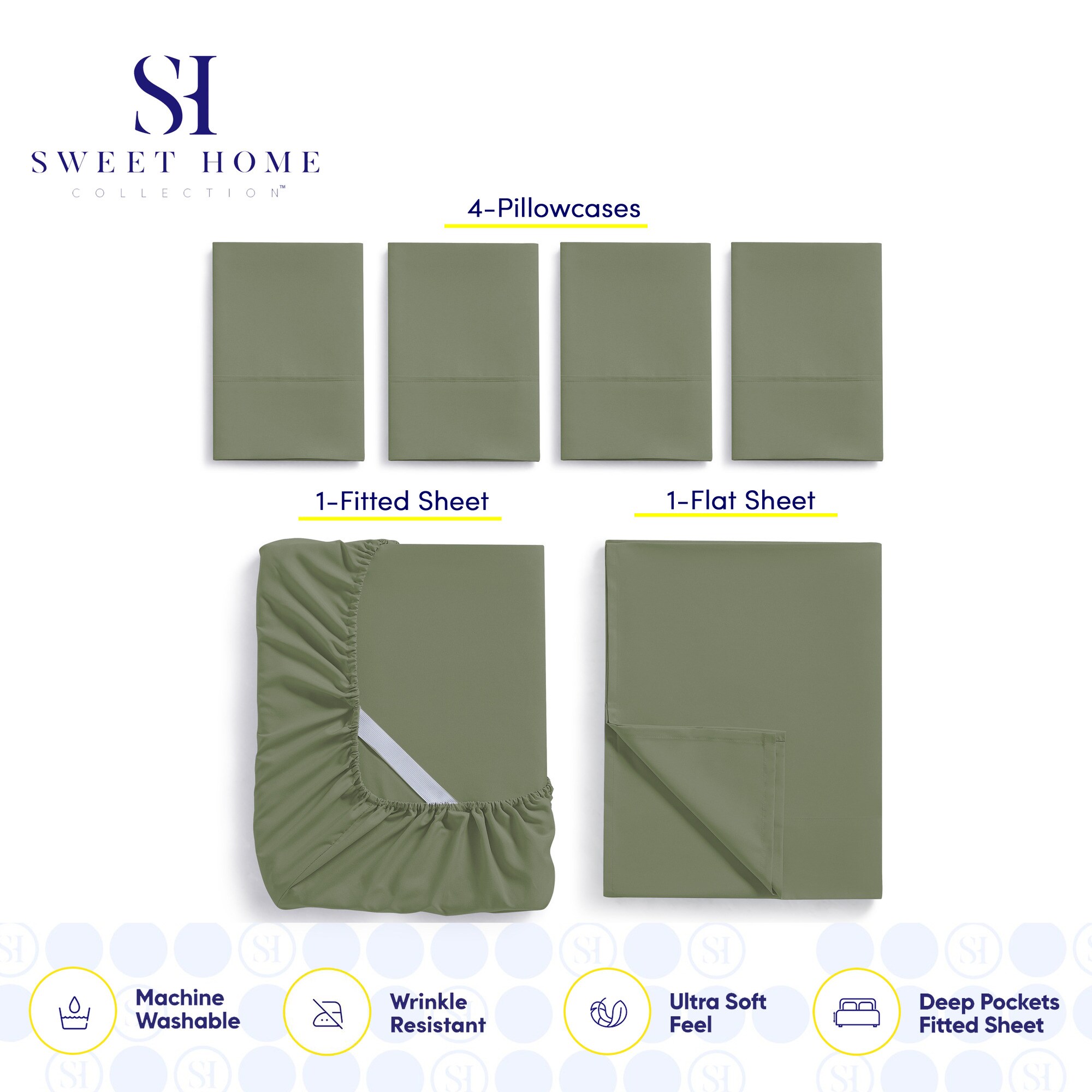 Sweet Home Collection LOW-6P-SH-FL-SGE Sheet-Sets - View #3