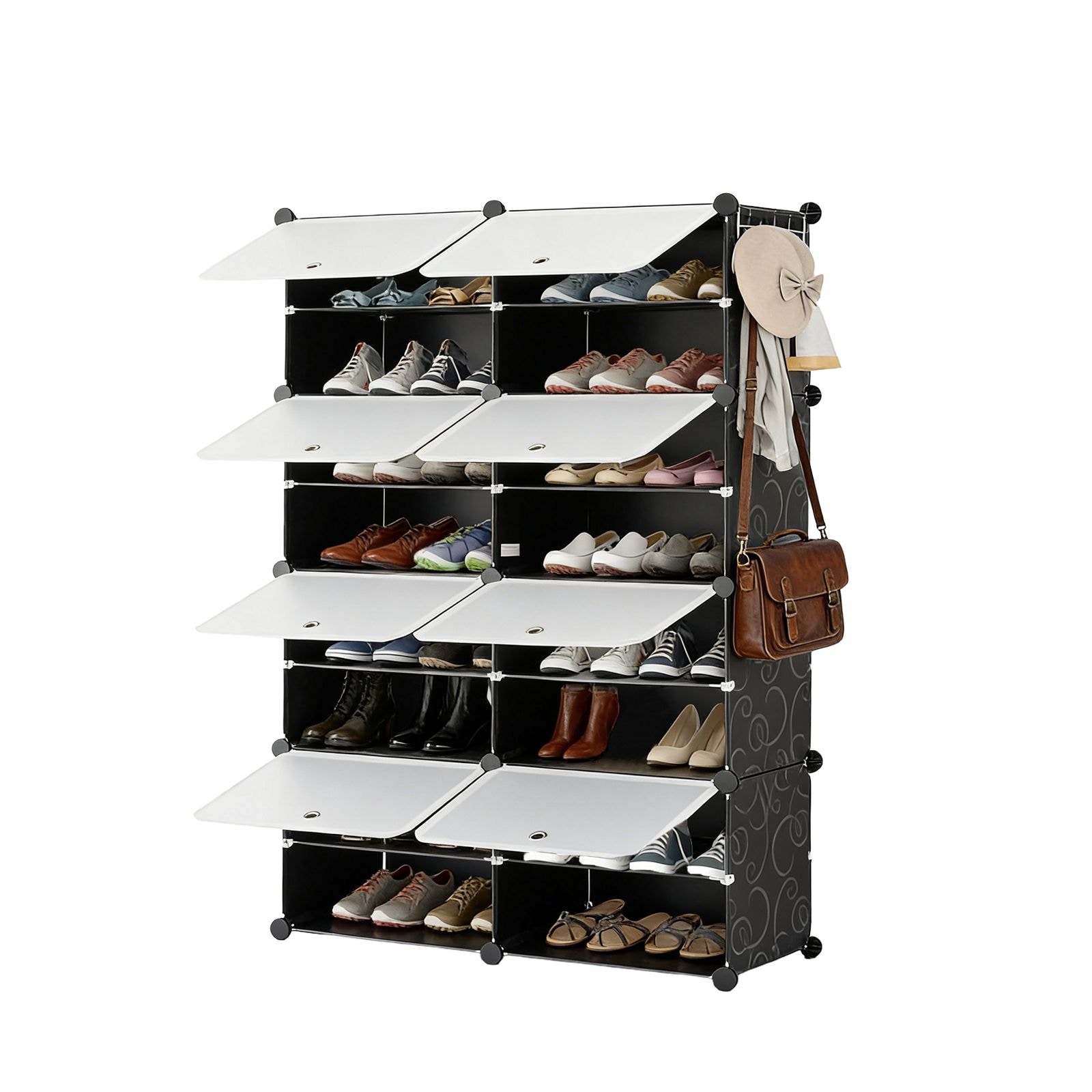 JUSHUA Shoe Rack Storage Cabinet 8 Layer Shoe Storage Cabinet with Door Stackable and Detachable Shoe Storage Cabinet