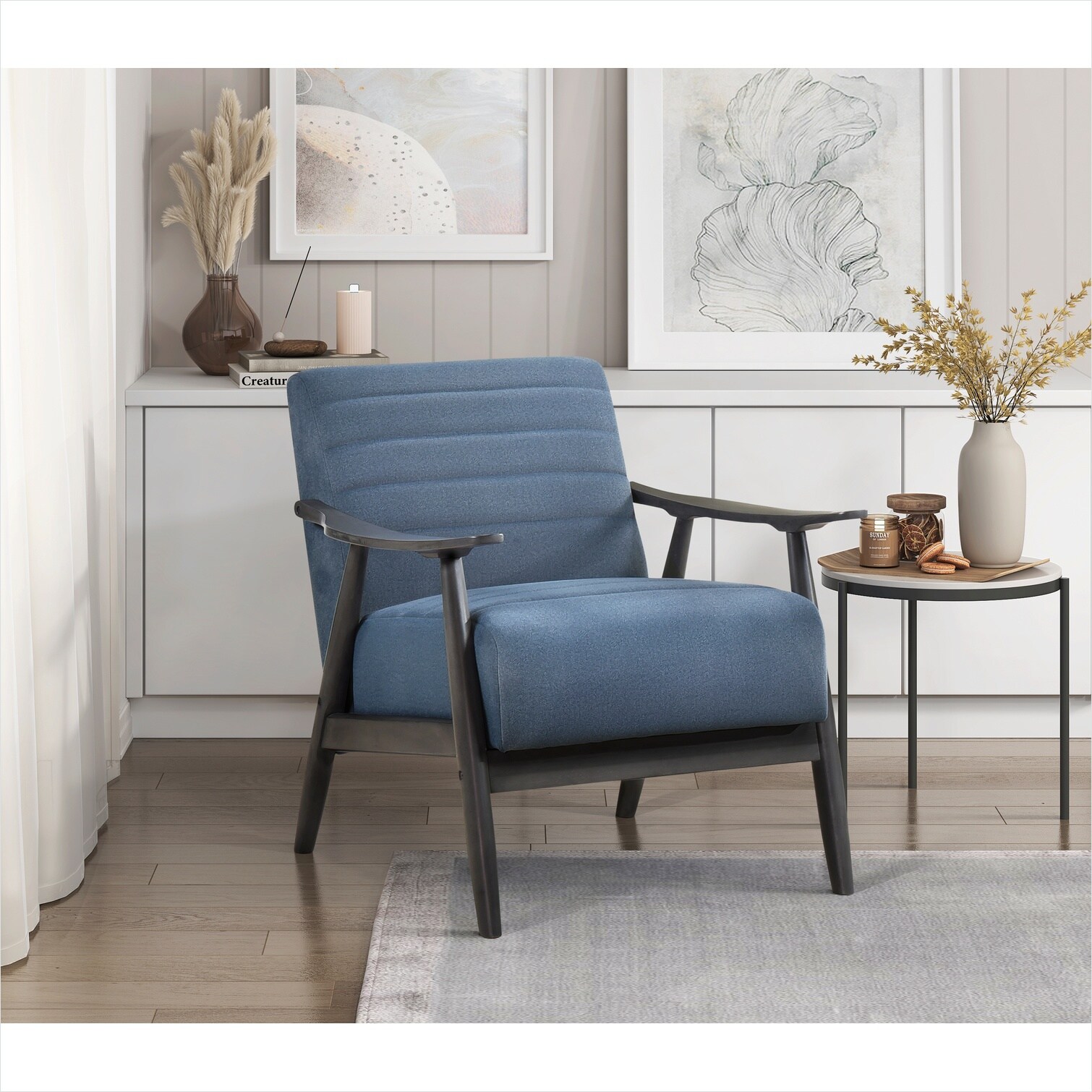 SunJet Living Room Accent Chair with Classic Blue Velvet Upholstery and ...