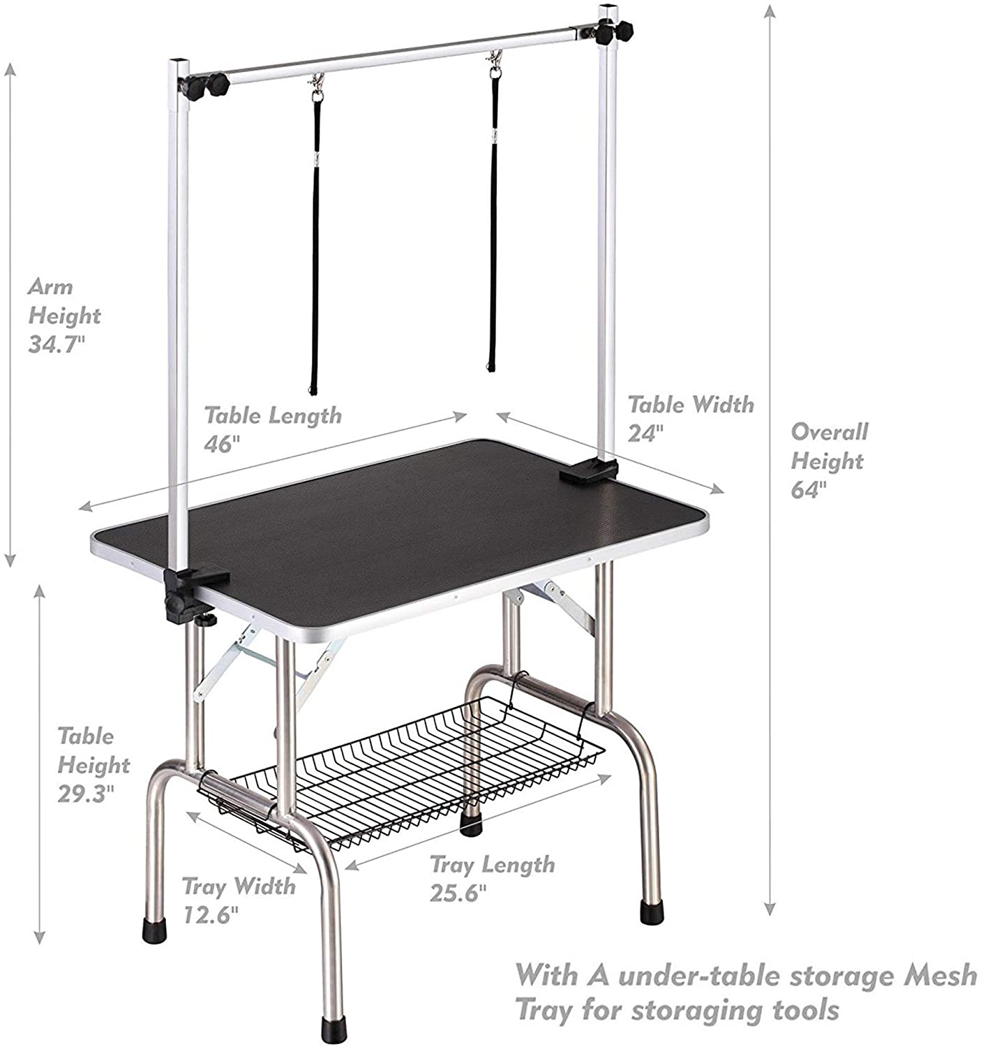 Mondawe 36-in Adjustable Pet Grooming Table for Medium Dogs/Cats - Silver, Commercial Use, Sturdy Construction Stainless Steel | MD-CHW011