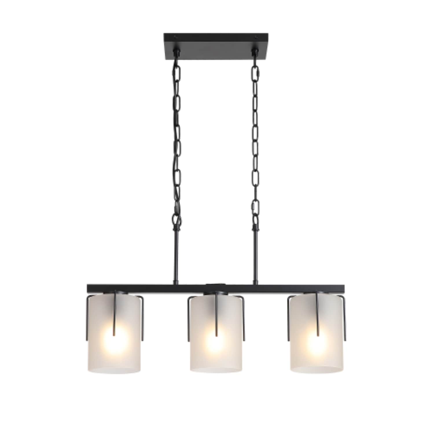 BBLLWJ Minimalist 25.2 in 3 Light Black Series Frosted Glass Linear Non LED Ceiling Hanging Hardwired Pendant Light Fixture for Dining Room Kitchen
