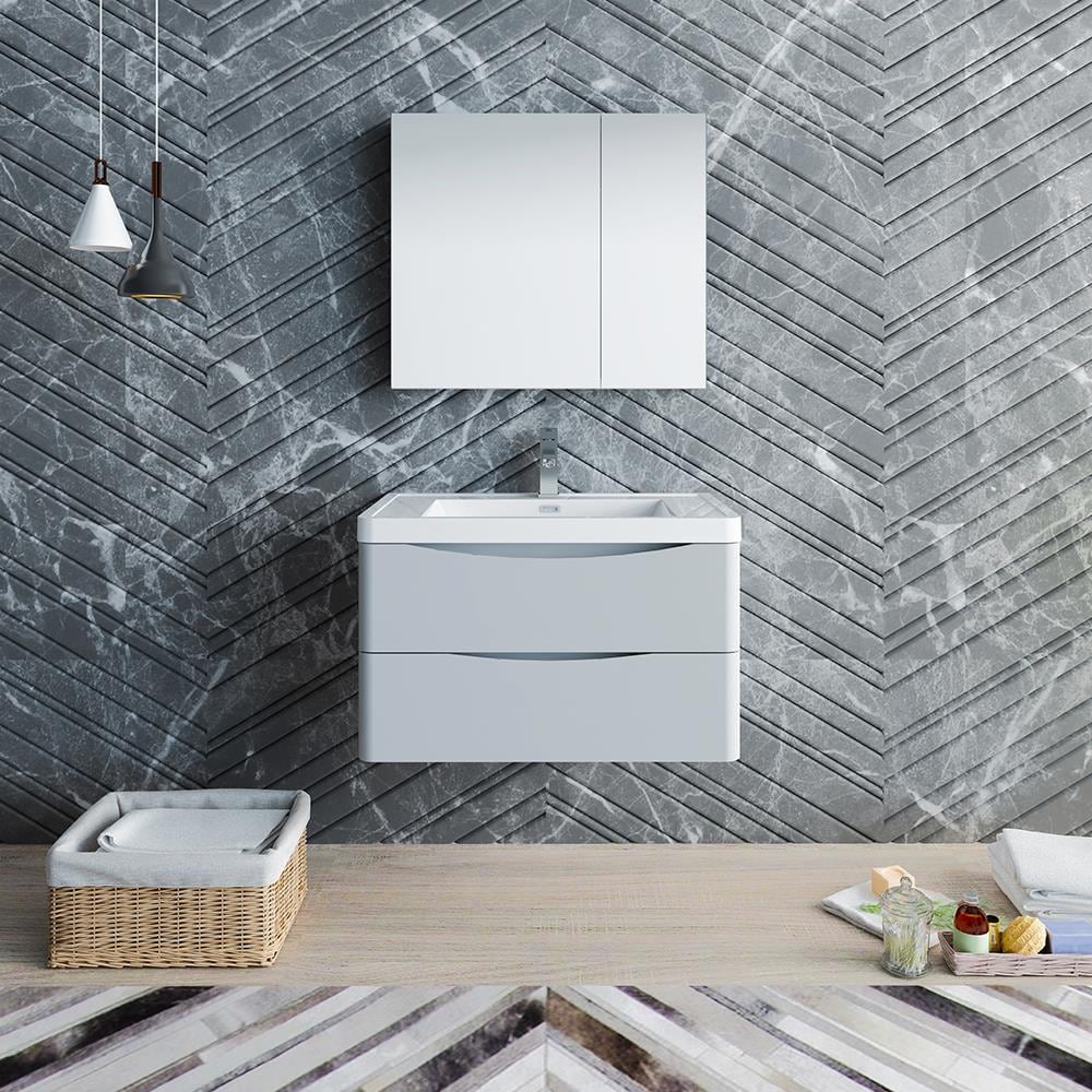 Fresca FVN9032GRG Tuscany 32-in Glossy Gray Single sink Floating Bathroom Vanity with White Acrylic Top