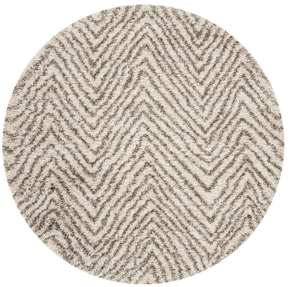 Safavieh SGH375A-7R Hudson Iber Shag 7 x 7 (ft) Loomed Polypropylene Ivory/Gray Round Indoor Chevron Farmhouse/Cottage Area rug