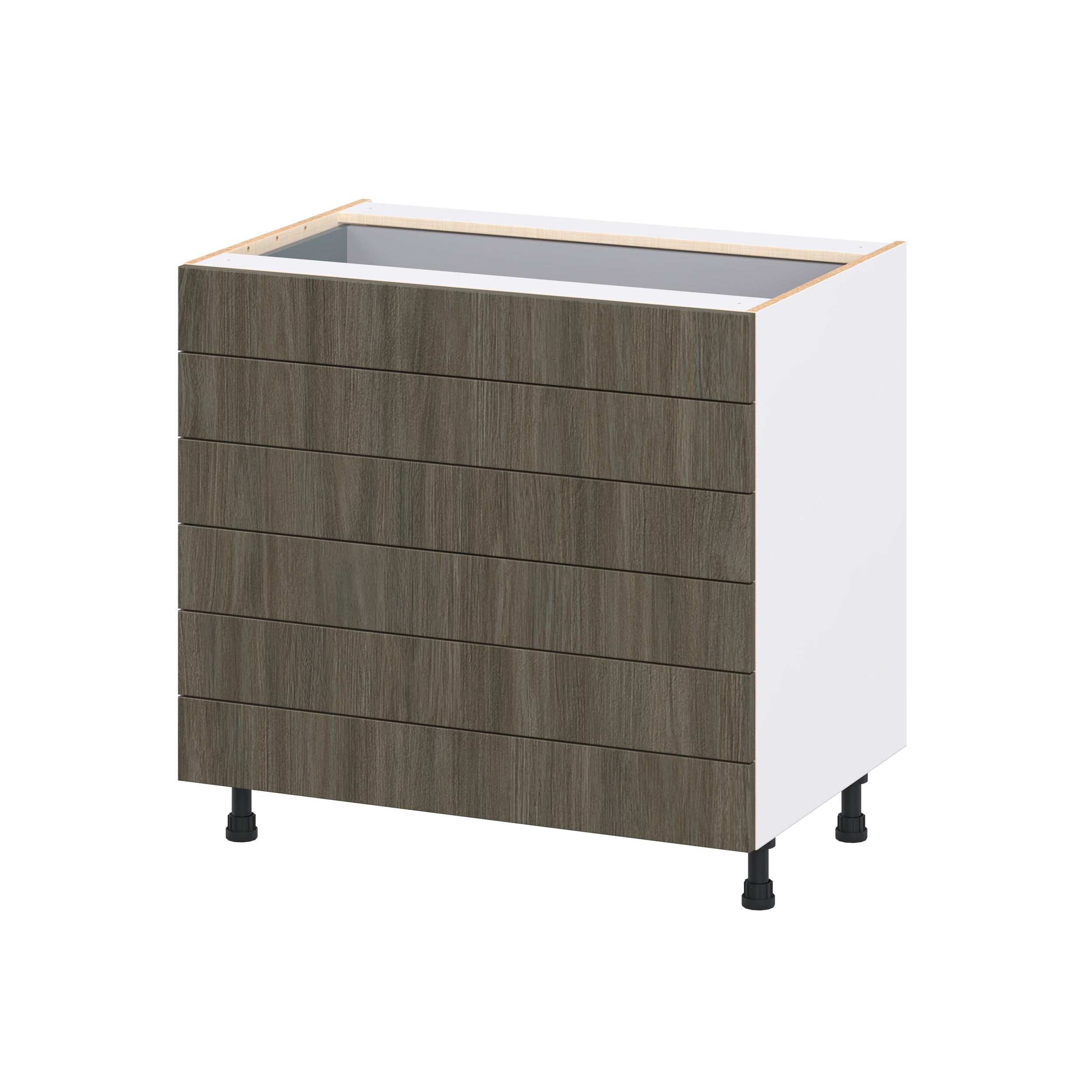 Hugo&Borg DSB6D36-SA Savane 36-in W x 34.5-in H x 24.5-in D Burnt Walnut 6 -Drawers Drawer Base Fully assembled Cabinet Flat Panel Slab