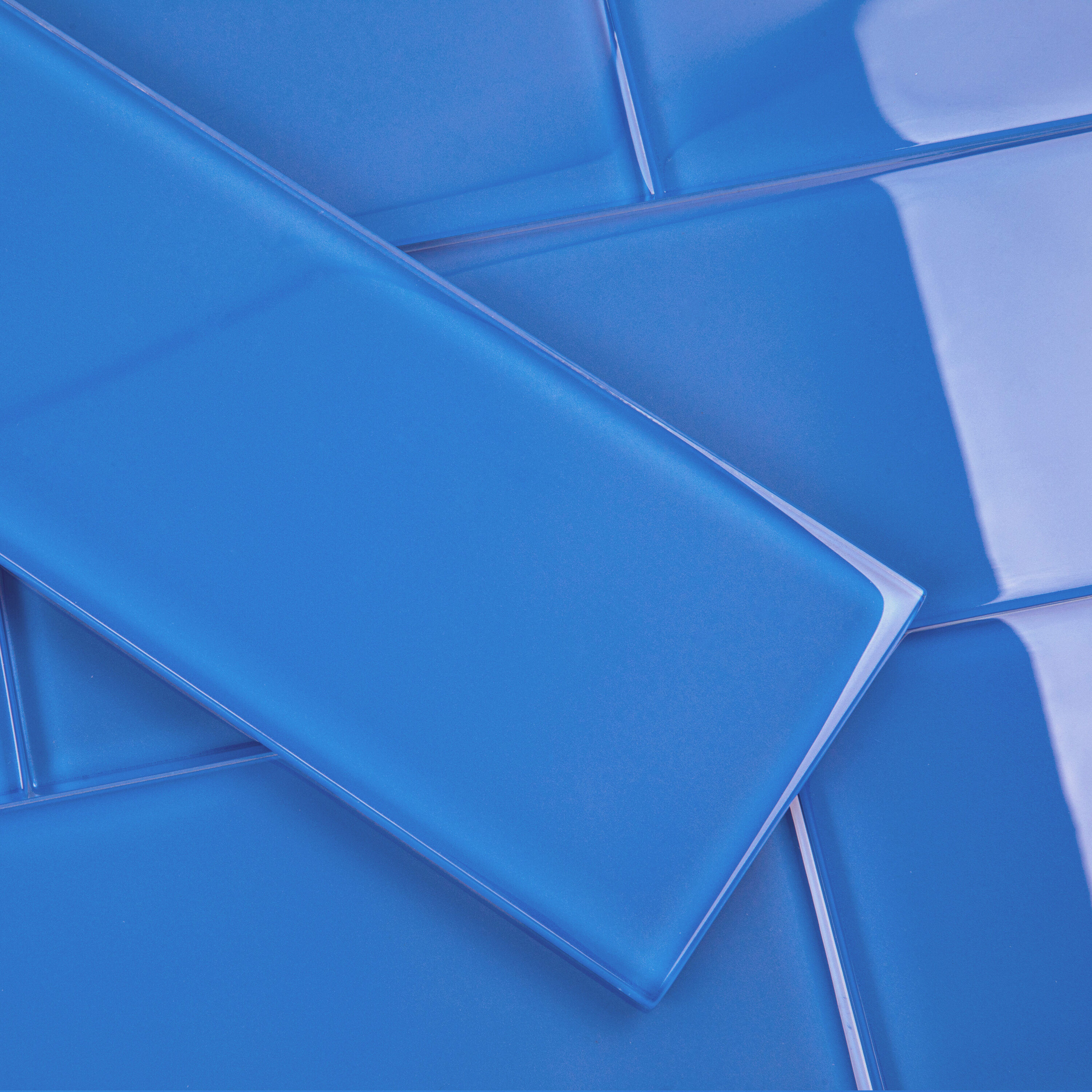 Giorbello (Sample) 4x12 glass subway tiles Mediterranean Blue 4-in x 12-in Glossy Glass Brick Subway Wall Tile