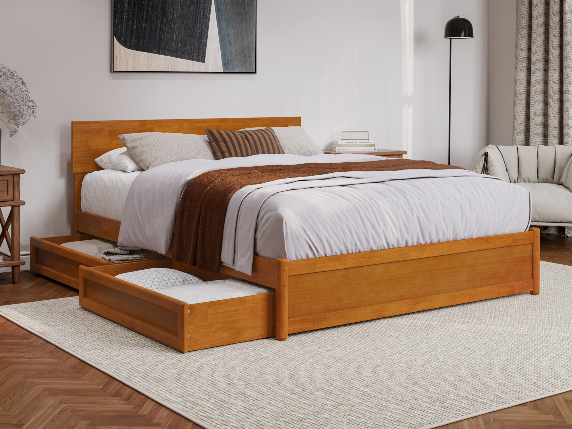 AFI AR818714T Wesley Light Toffee Queen Wood Platform Bed with Storage