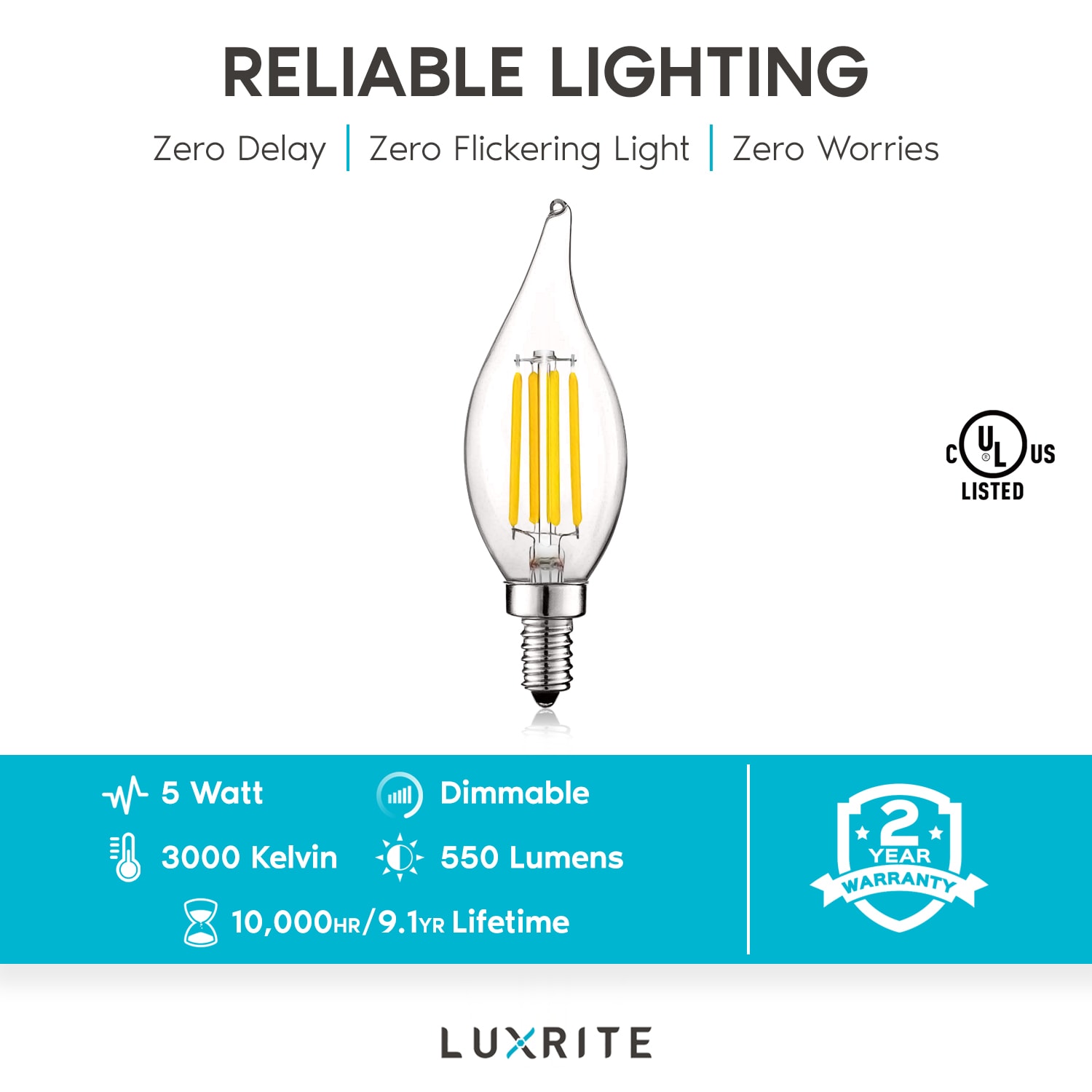 Clear Glass LED Dimmable Vintage Candelabra Light Bulbs