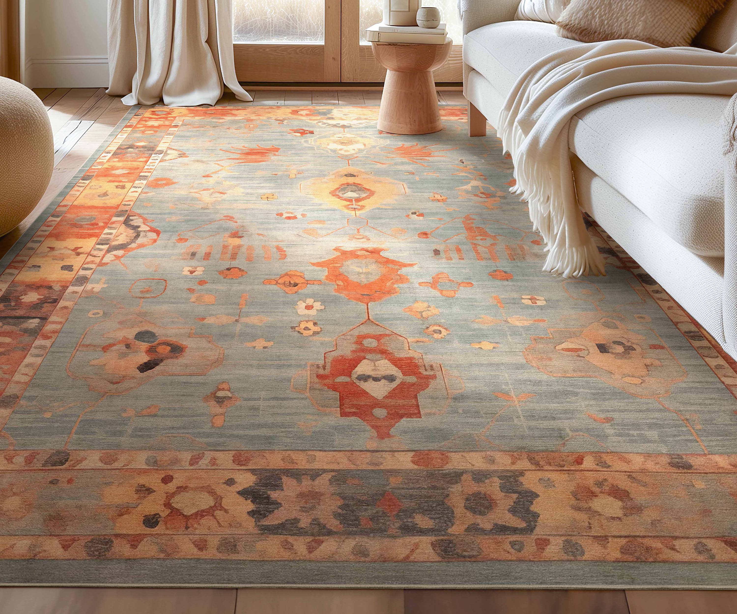 Well Woven W-US-12A-7 Ushak 8 x 10 (ft) Blue Rectangular Indoor Medallion Vintage Pet Friendly Area rug