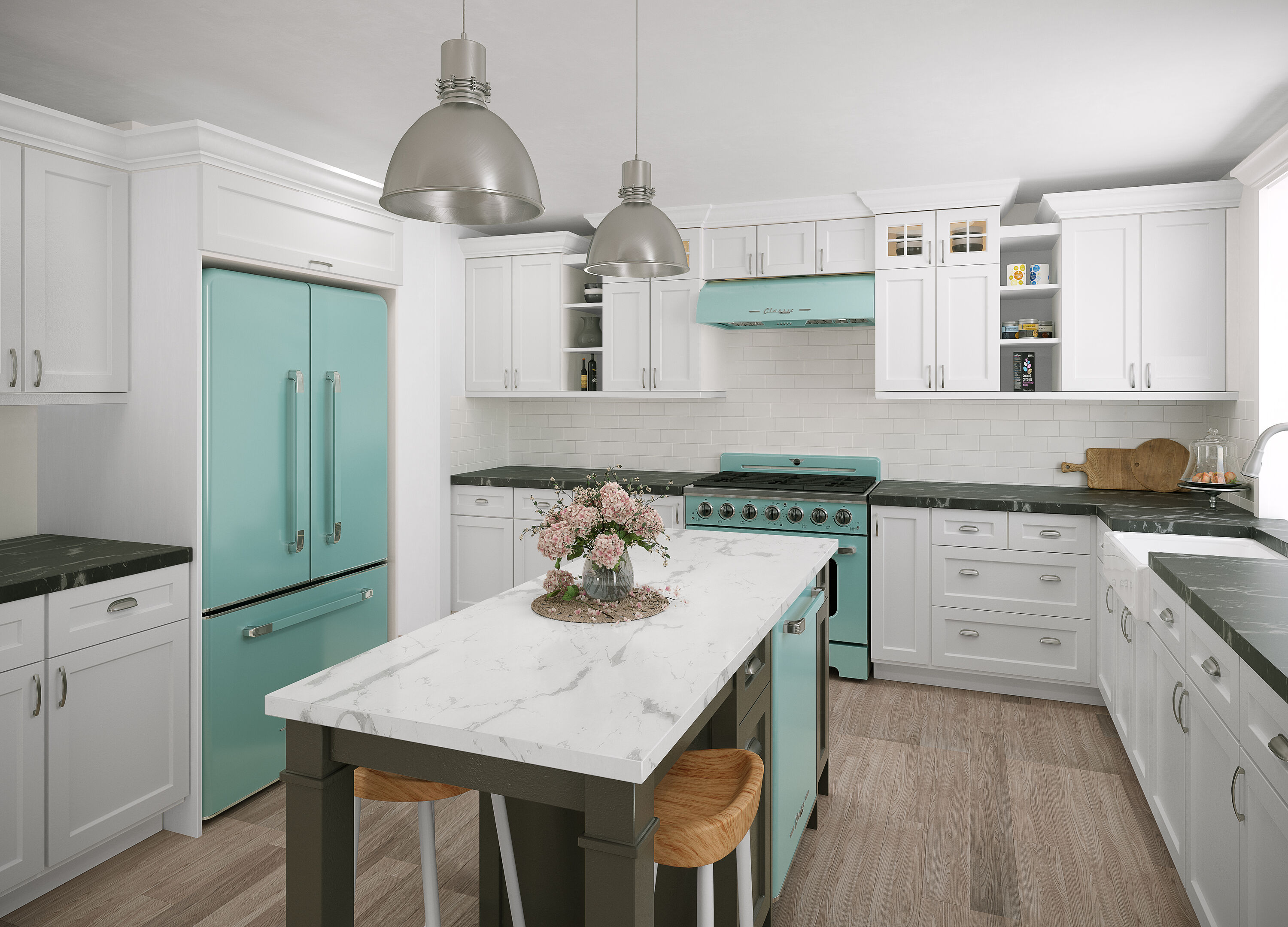 Ocean Mist Turquoise French Door Refrigerator with Ice Maker