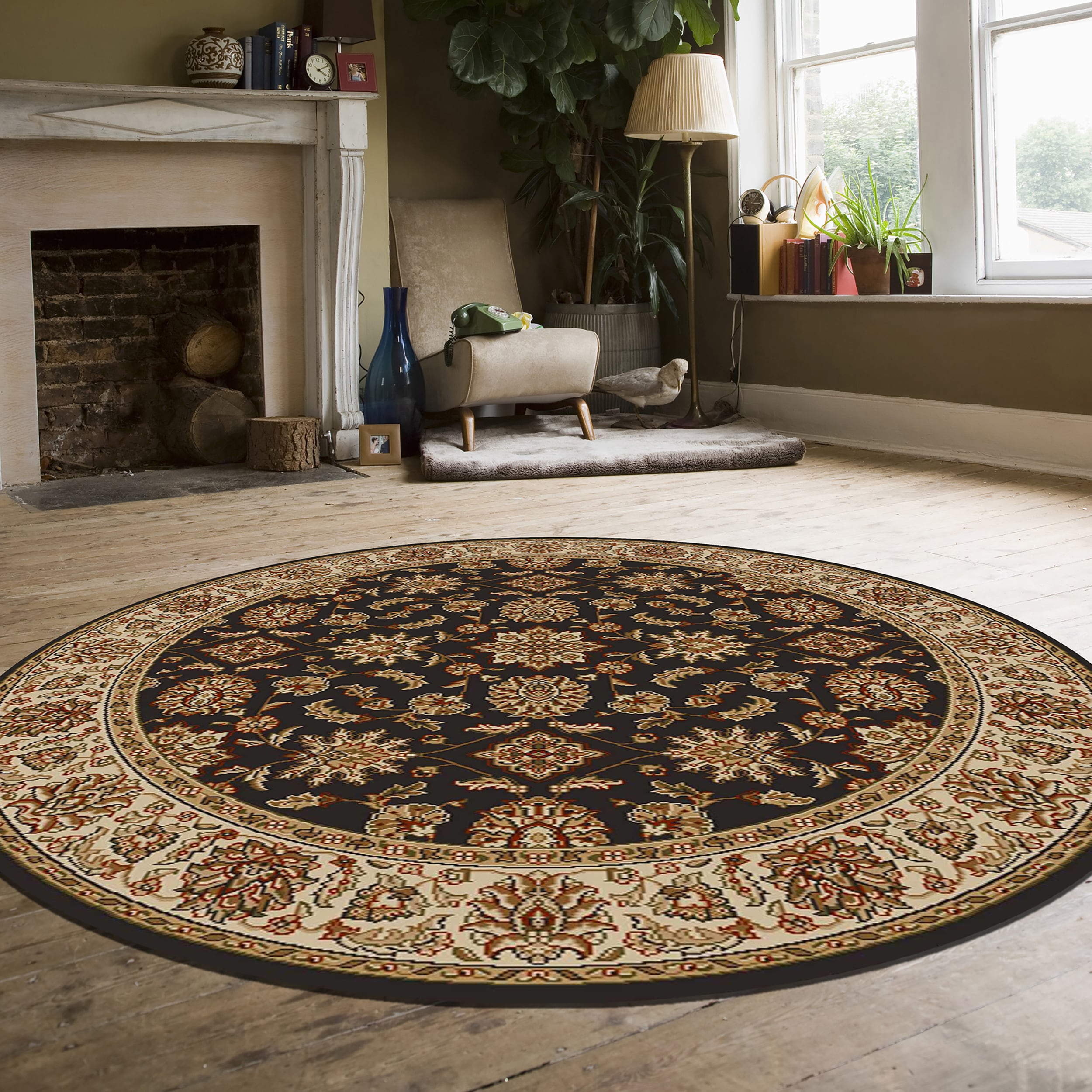 Radici USA 1592/1025/BROWN Como 5 x 5 (ft) Polypropylene Brown Round Indoor Floral/Botanical Oriental Area rug