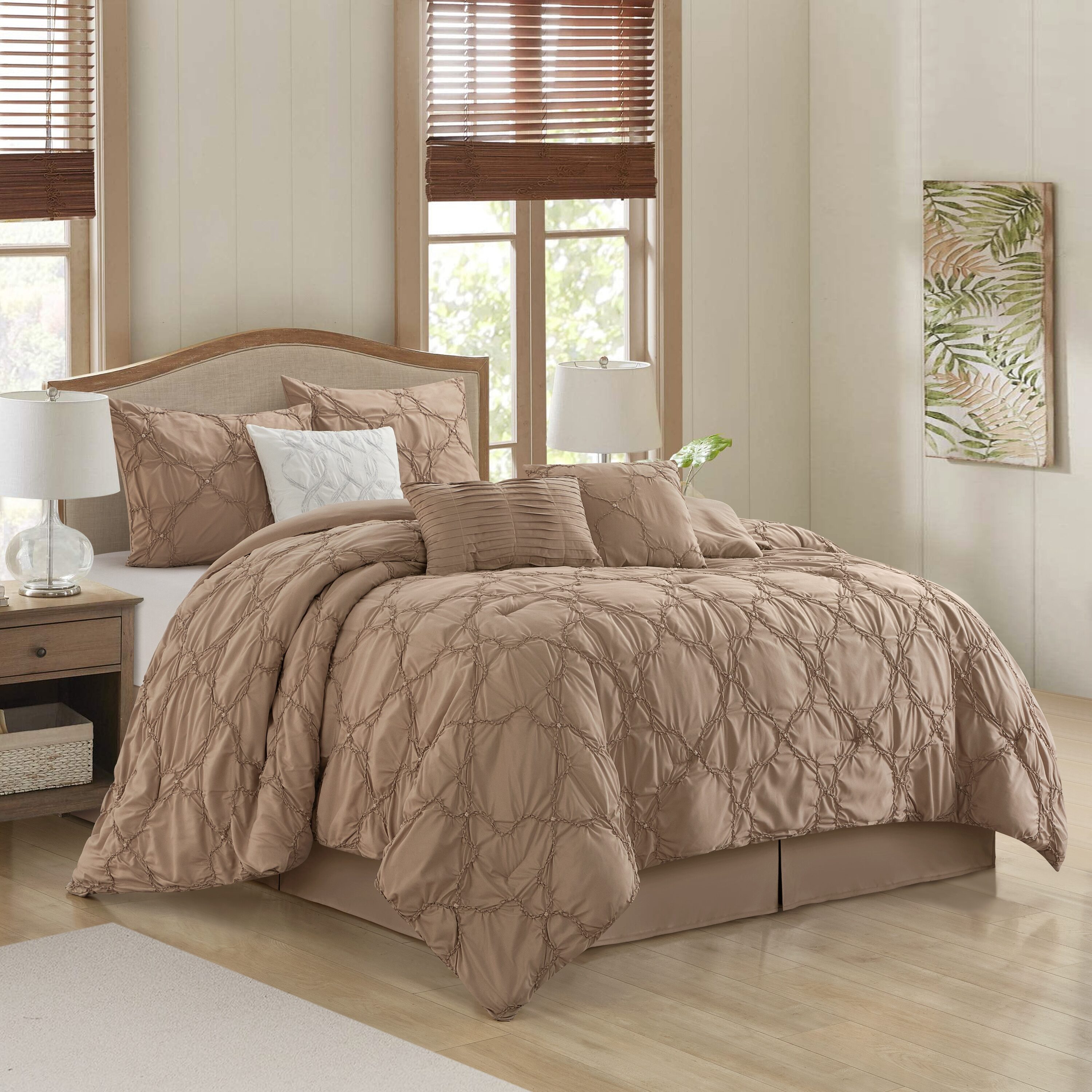 Nanshing 7 Piece Taupe Queen Comforter Set Mariscos7 Q Taup At