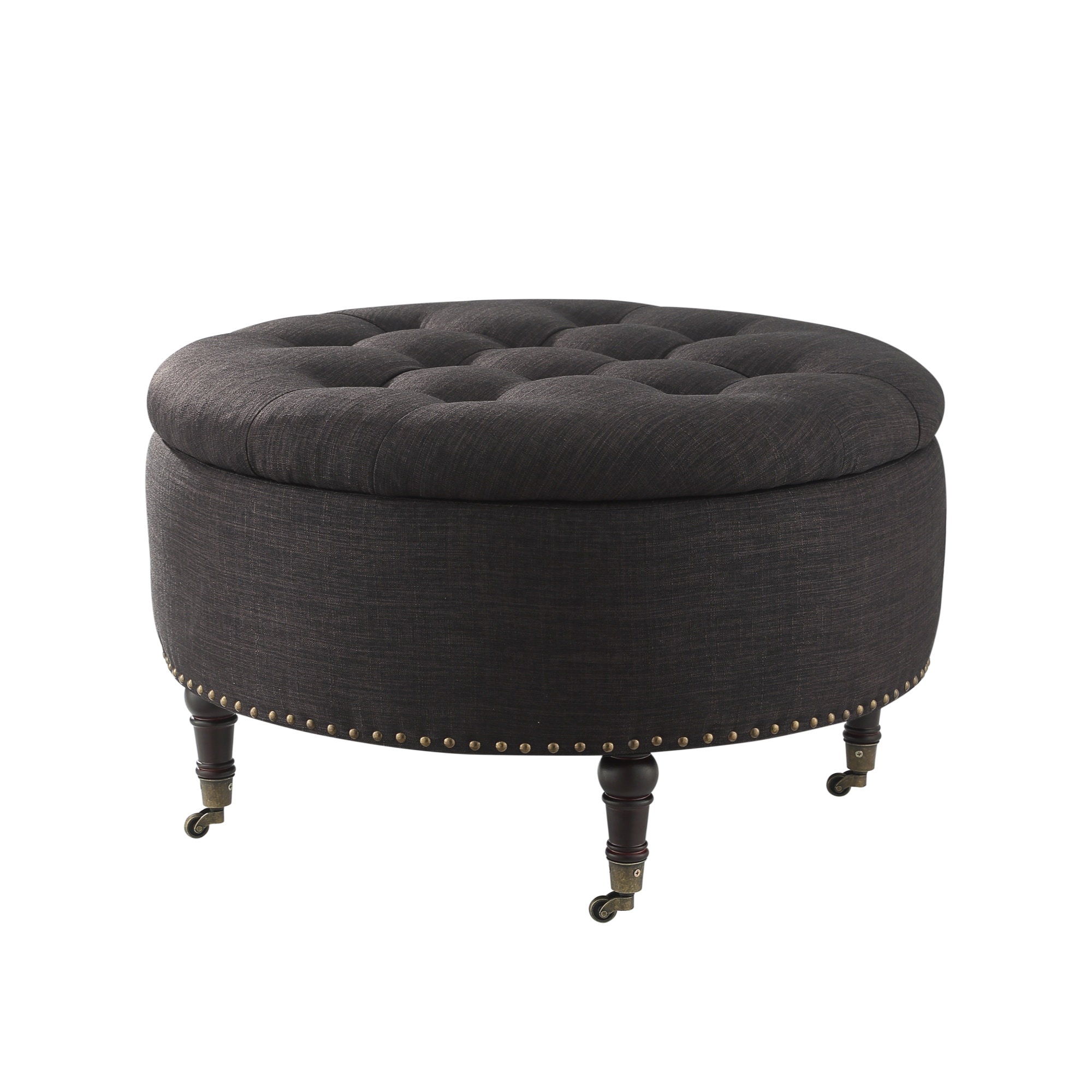 Rustic Manor RON13-03CL-LS Renata Old World/Vintage Charcoal Linen Round Ottoman