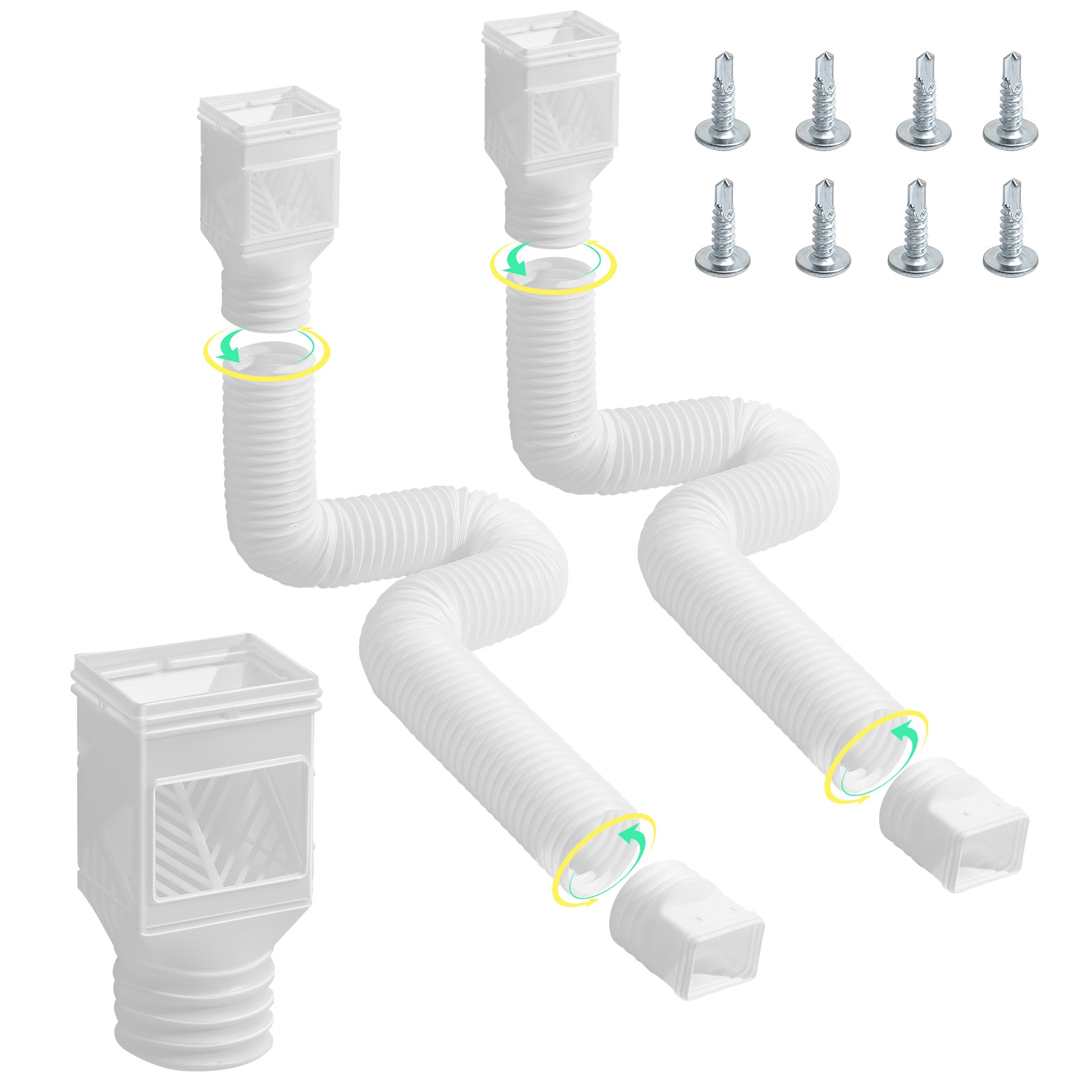 VEVOR Rain Gutter Downspout Extensions  2-Pack Flexible Downspout Extender  Down Spout Drain Extension Extendable from 22in to 63in  Gutter Extensions with Adapters  for Rainwater Drainage  White