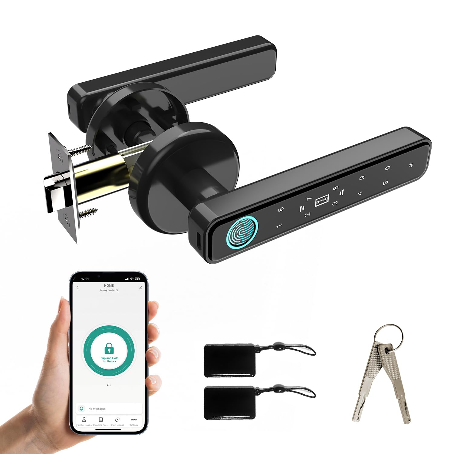 Ahfiwaso  Smart Door Knob Keyless Entry Fingerprint Lock with Keypad Bluetooth App Control Touchpad Privacy Passage Modes for Home Office Bedroom