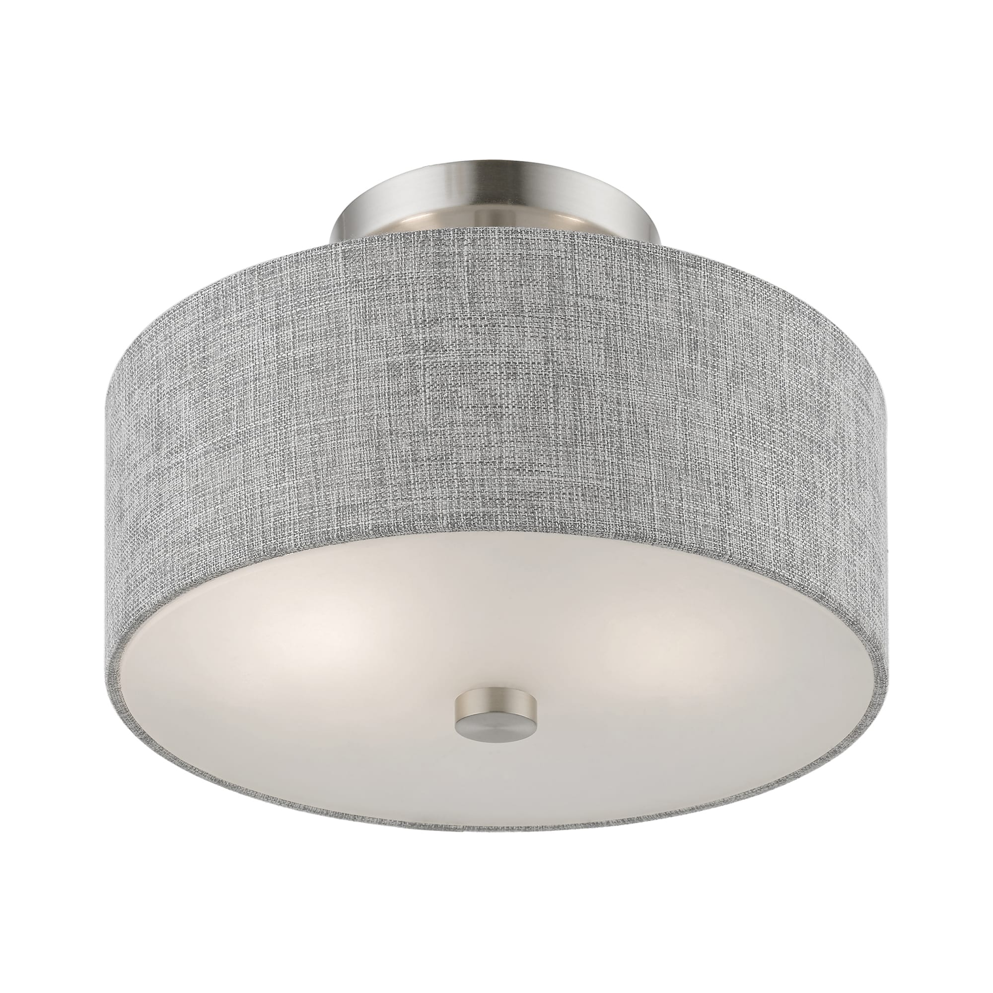 Urban Gray Fabric Drum Shade Semi-Flush Mount in Brushed Nickel
