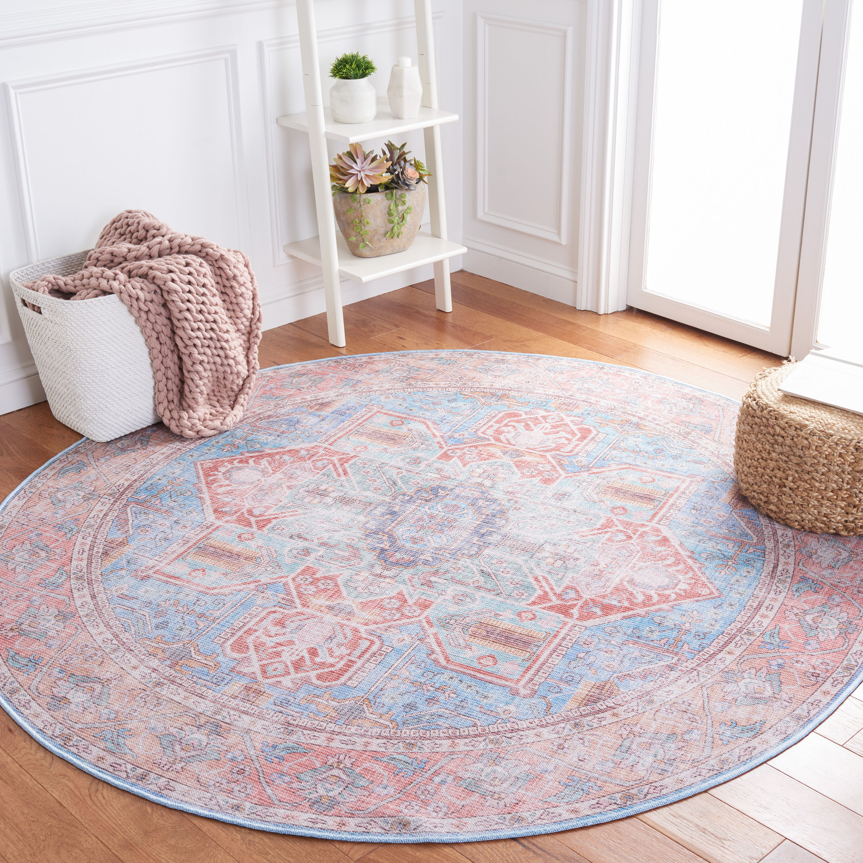 Safavieh SEP582M-7R Serapi 7 x 7 (ft) Loomed Cotton Blue/Rust Round Indoor Border Machine washable Area rug