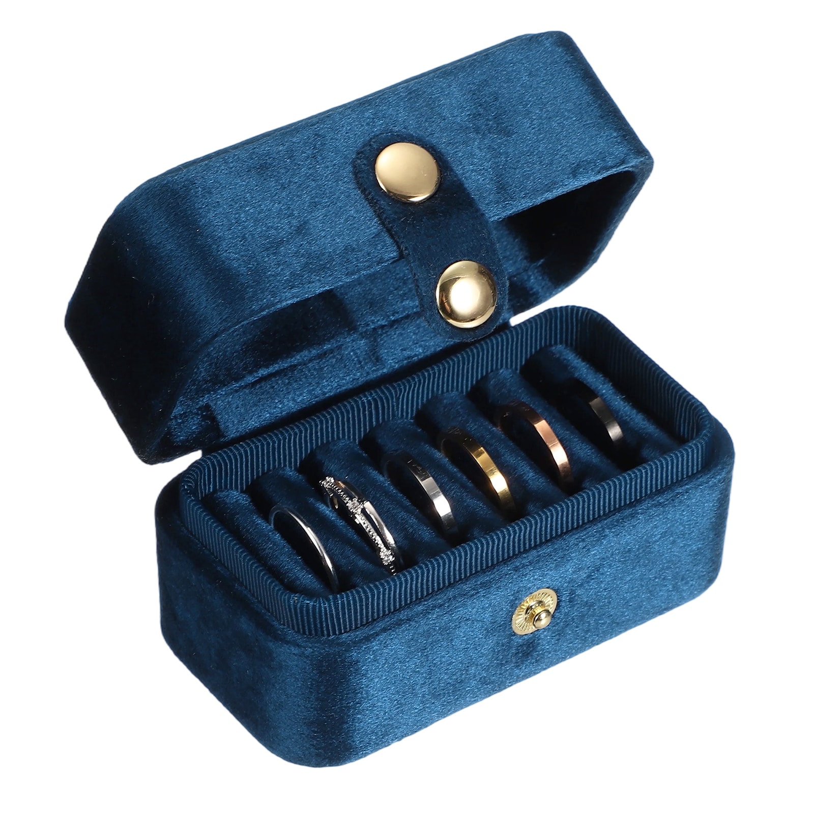 Unique Bargains 6 Slots Velvet Ring Box 3.35 x 1.85 x 1.97 Inch Small Travel Jewelry Case Jewelry Display Holder Storage Case for Travel Ceremony Wedding Dark Blue
