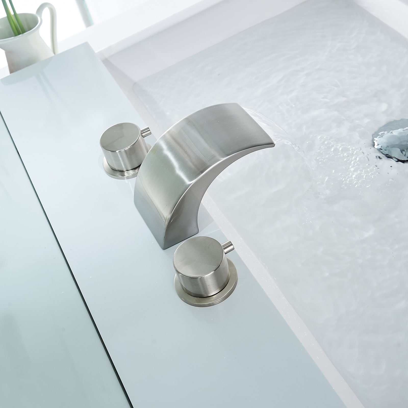 BWE Brushed Nickel Widespread 2-Handle WaterSense Waterfall Bathroom ...