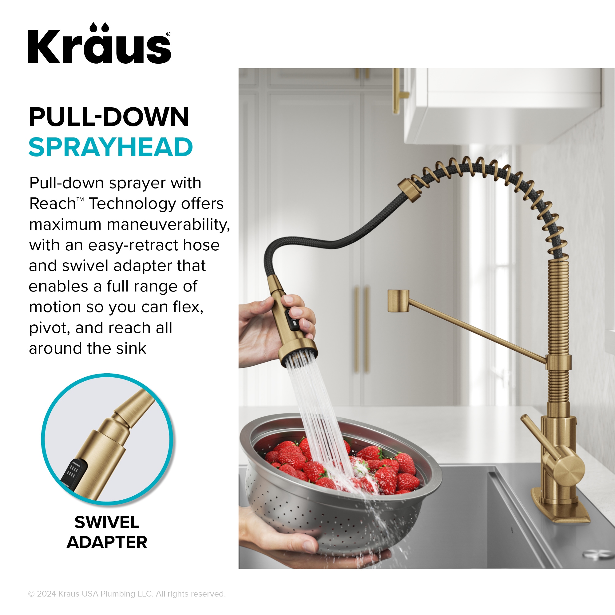 Kraus Bolden Brushed Brass Single Handle Pull-down Kitchen Faucet with ...