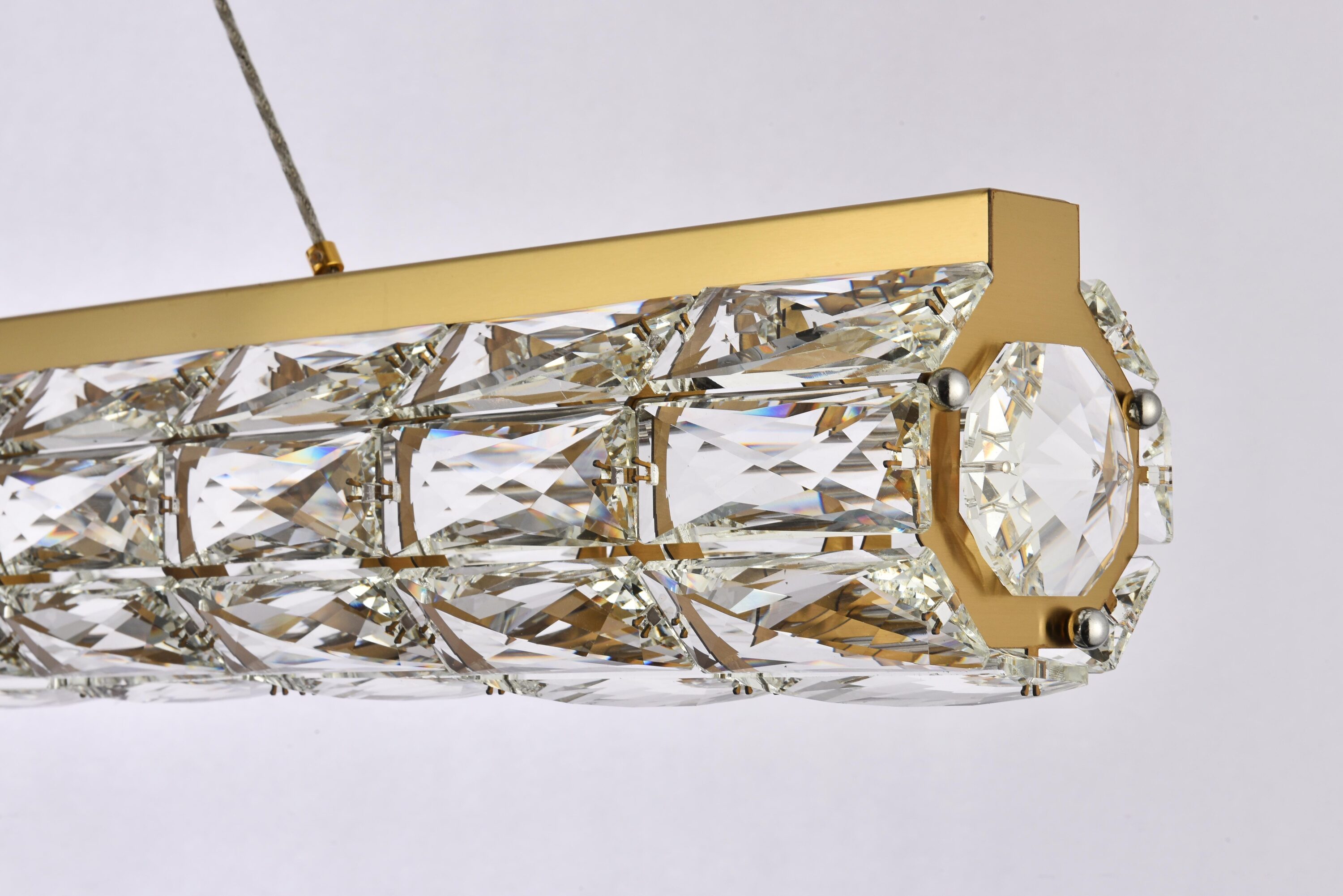 Gold and Clear Crystal LED Linear Pendant Light