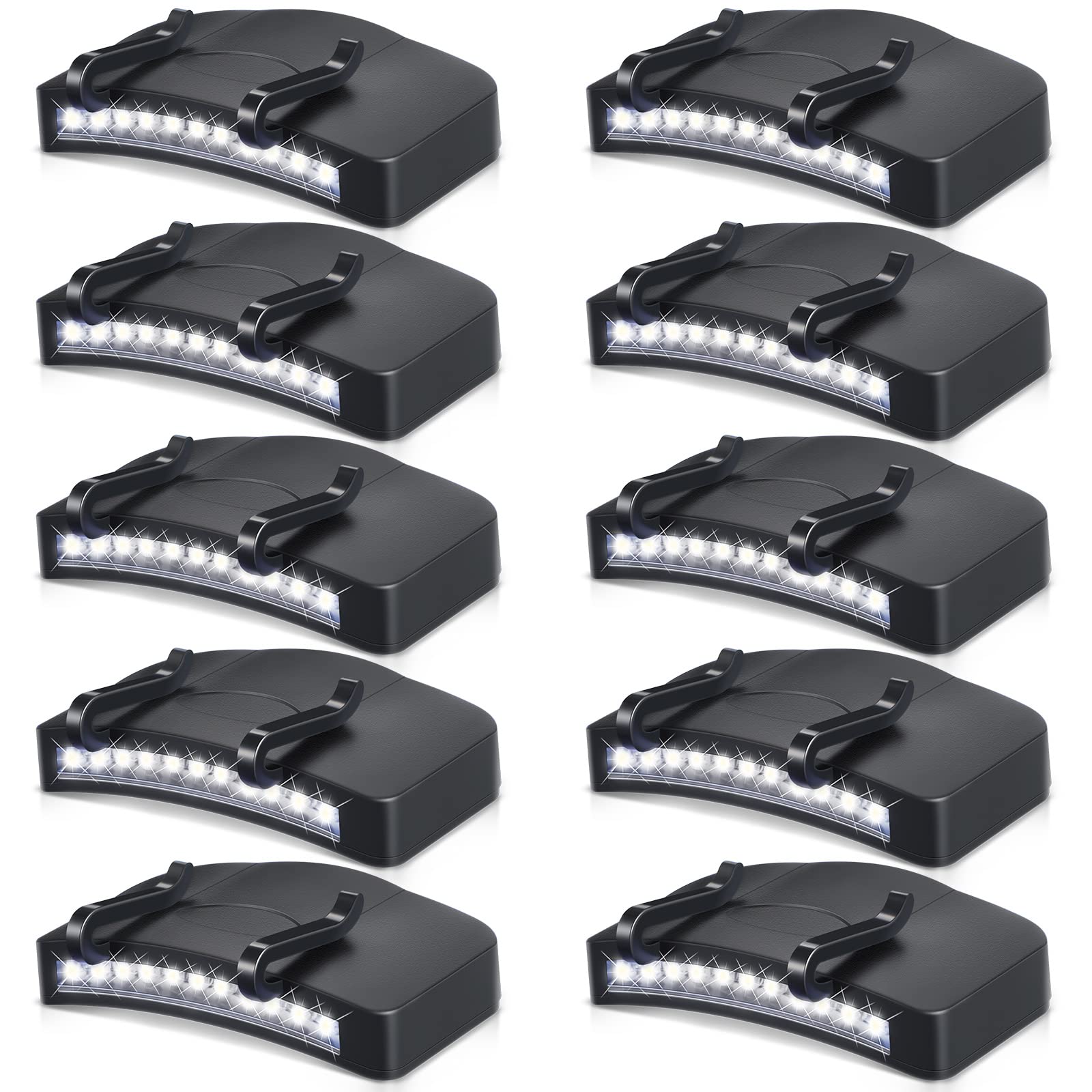 KHKFY  10 Pcs Light Clip 11 LED Cap Lights Clip on Hat Headlamp power cell Cap Brim Lamp Black Waterproof Ultra Bright Flashlight for Hunting
