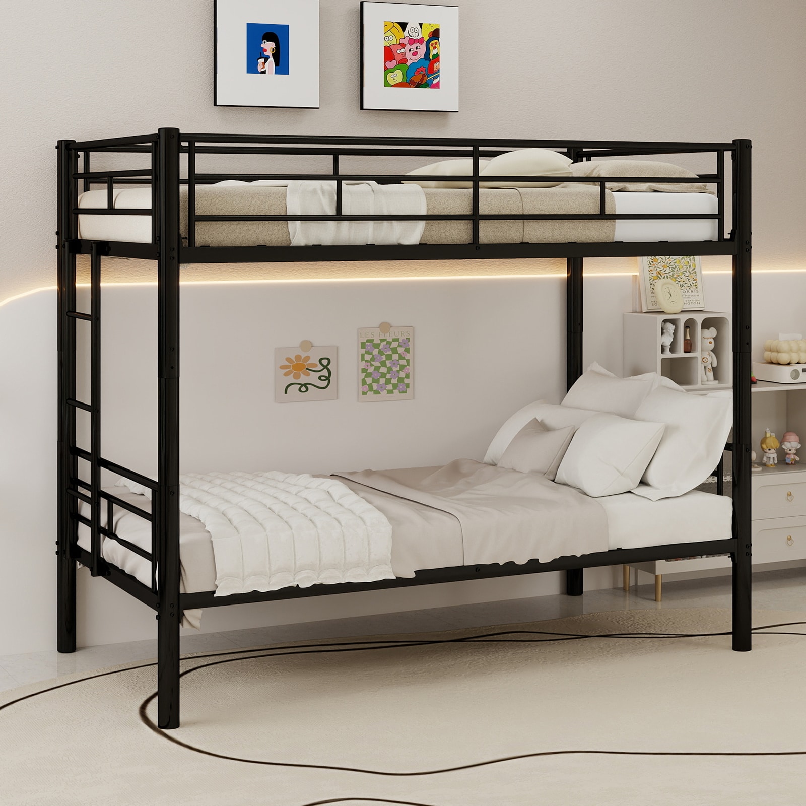 LOVMOR Twin Over Twin Metal Bunk Bed for Kids Boys Girls Metal