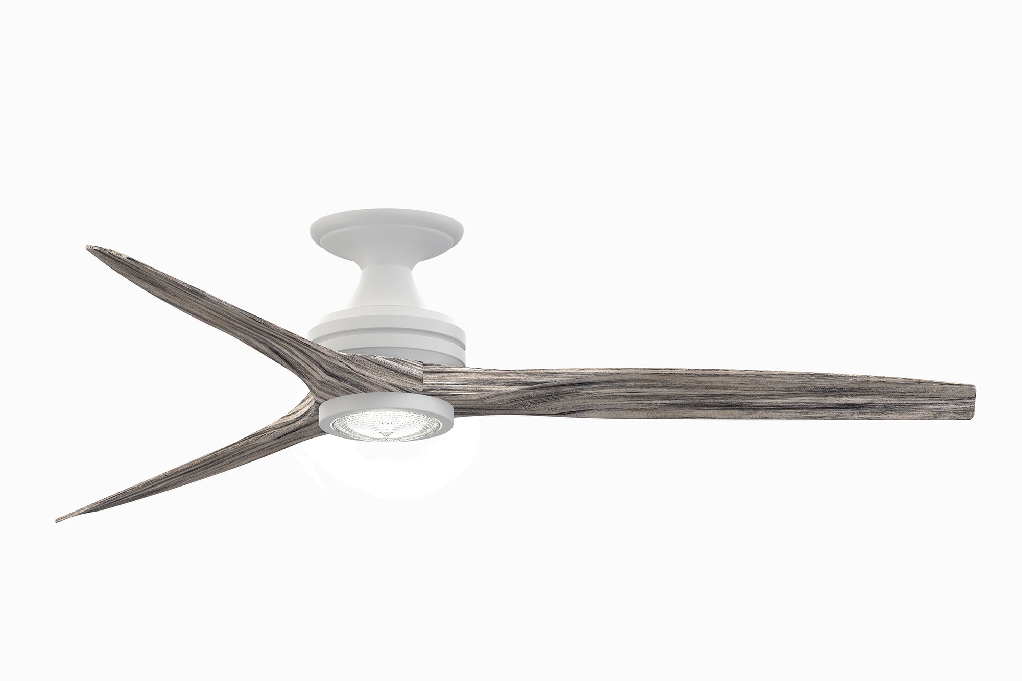 Fanimation FP6721BMW-60WE-LK-F Spitfire 60-in Integrated LED Outdoor Flush Mount Matte White with Weathered Wood Blades Propeller Ceiling Fan With Light - Remote Included ( 3 -Blade )
