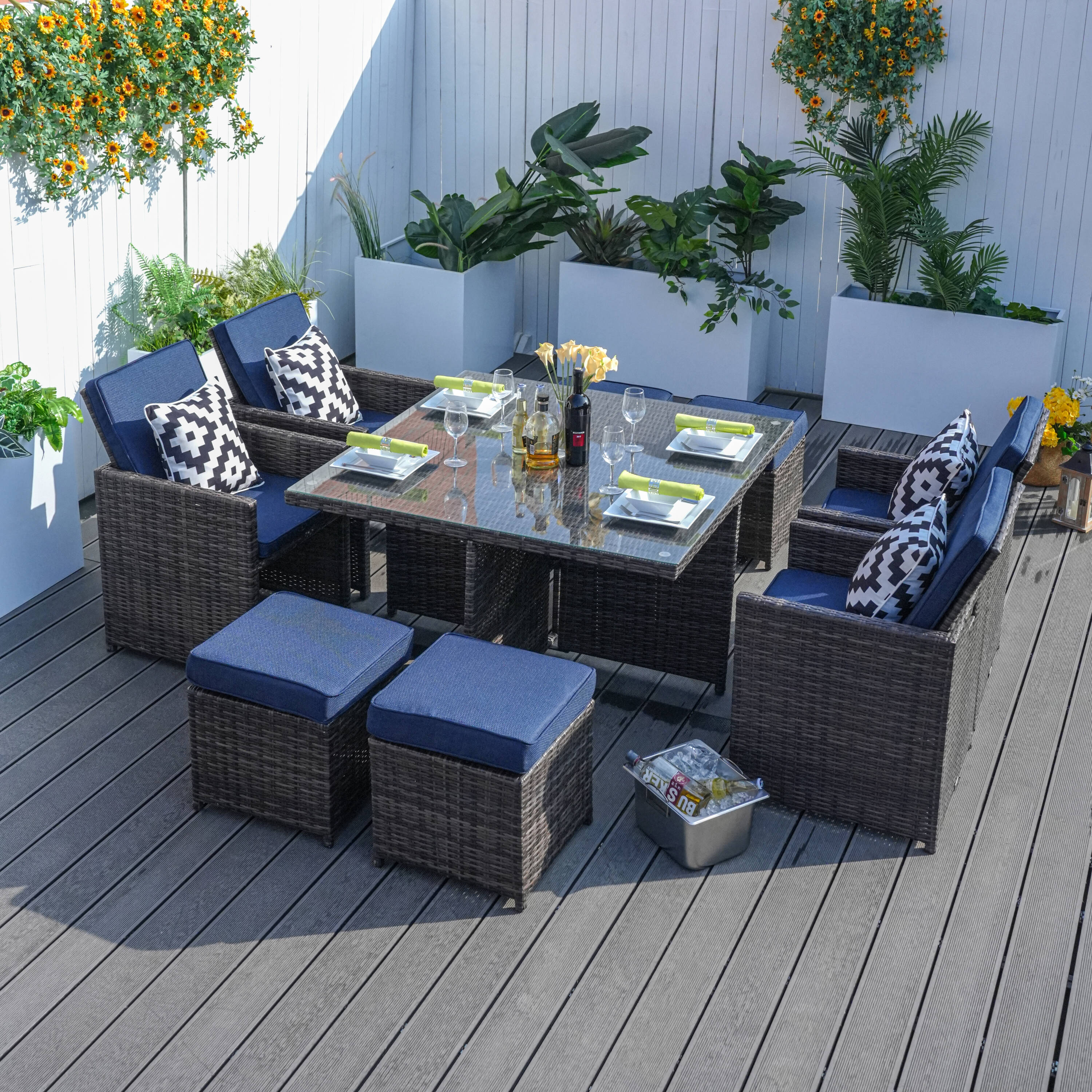 Direct Wicker DWD-3233BR-BLUE Patio-Dining-Sets - View #2